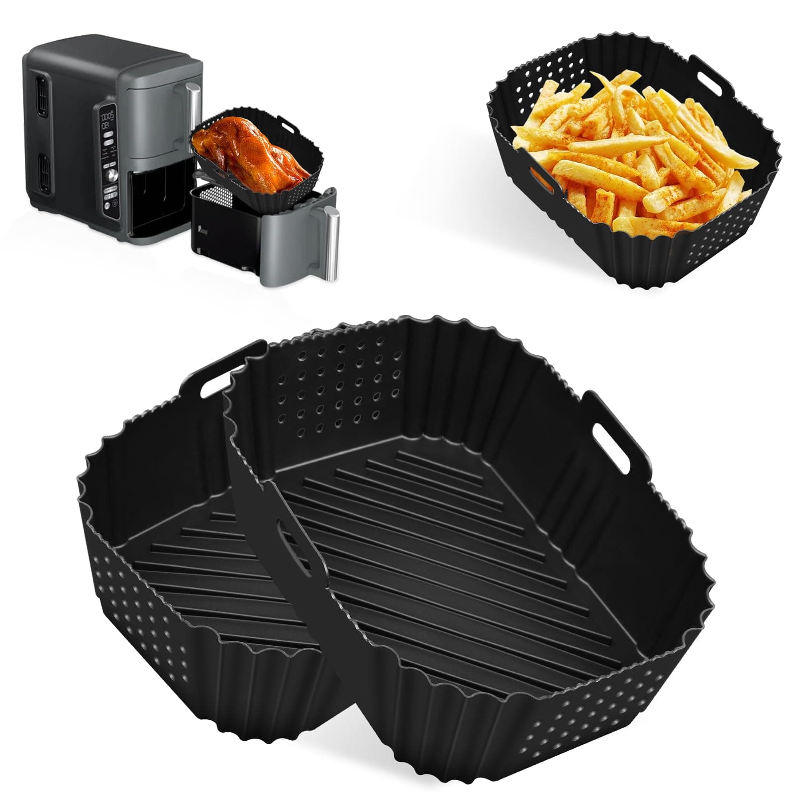 2PCS Silicone Air Fryer Liners for Ninja Double Stack XL,Side Opening Hole Ninja Double Stack Air Fryer Liners,Food Grade Ninja SL400UK Air Fryer Silicone Liners Accessories