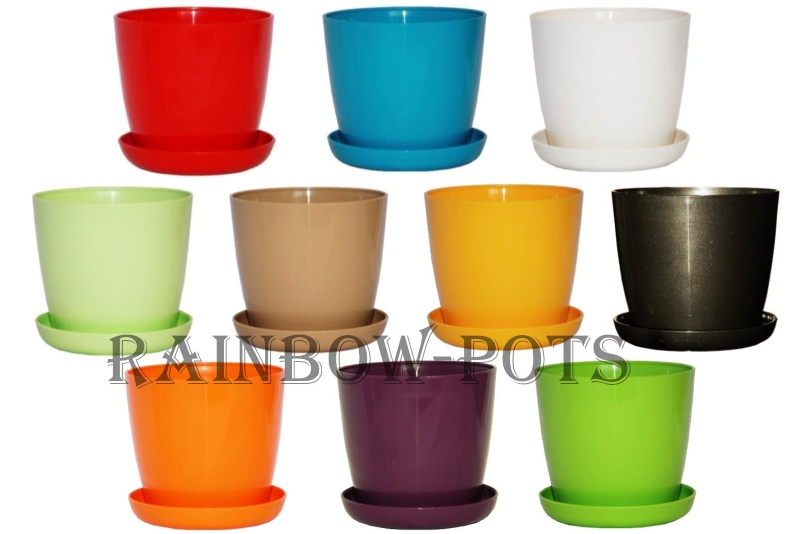 Rainbow Pots Decor Classic Flower Pot Colour Gloss Plastic Plant Pot Planter Saucer Wedding - Many Size and Colours (Beige, 13 cm - 5.1 inch)