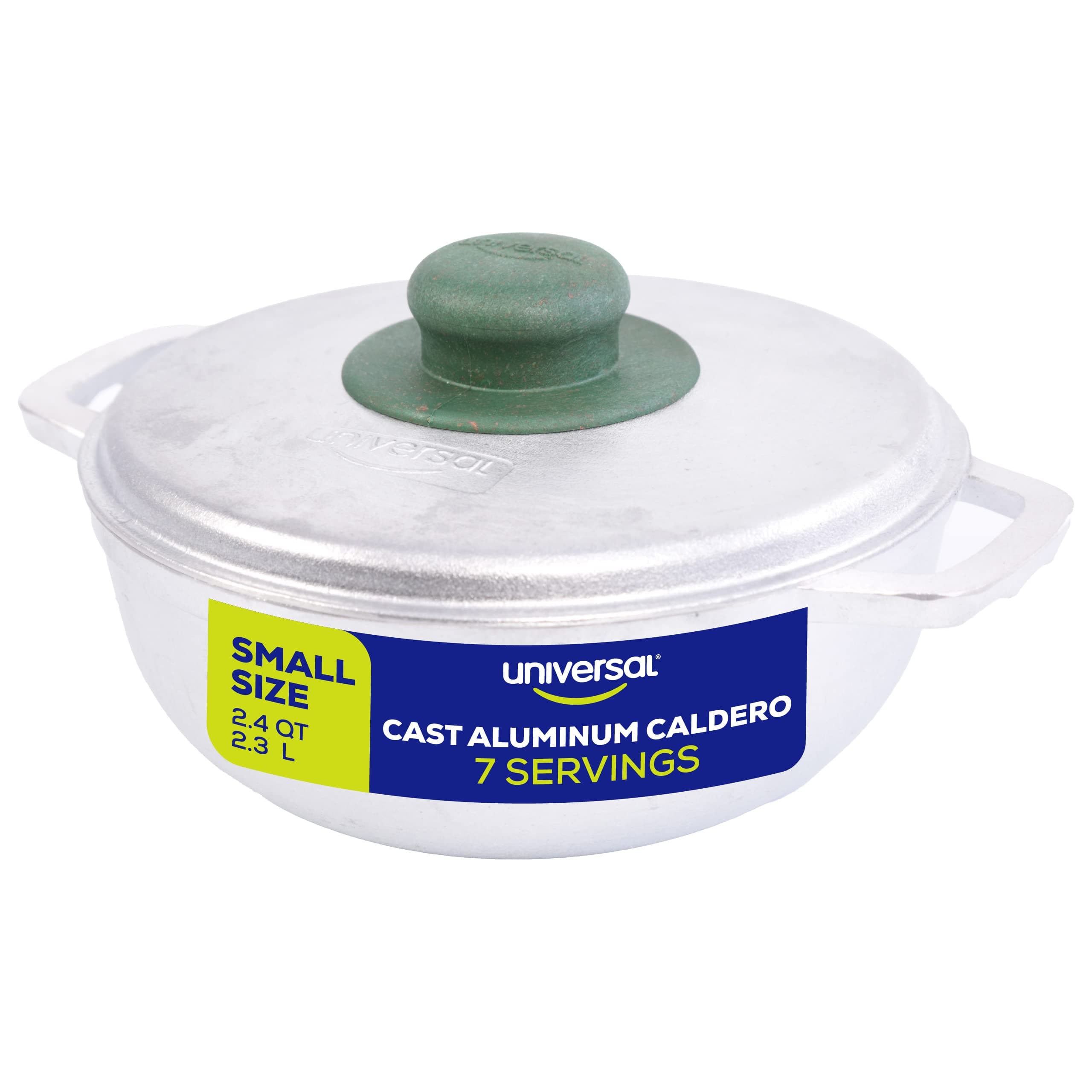 Universal (Small Size) Caldero 7 Cups - 2.4 QT / 2.3 L, Stainless Aluminum Pot, Even Heat Distribution and Fast Cooking Dutch Oven Pot, Ergonomic Handles, Ideal for Rice, French Fries, and More