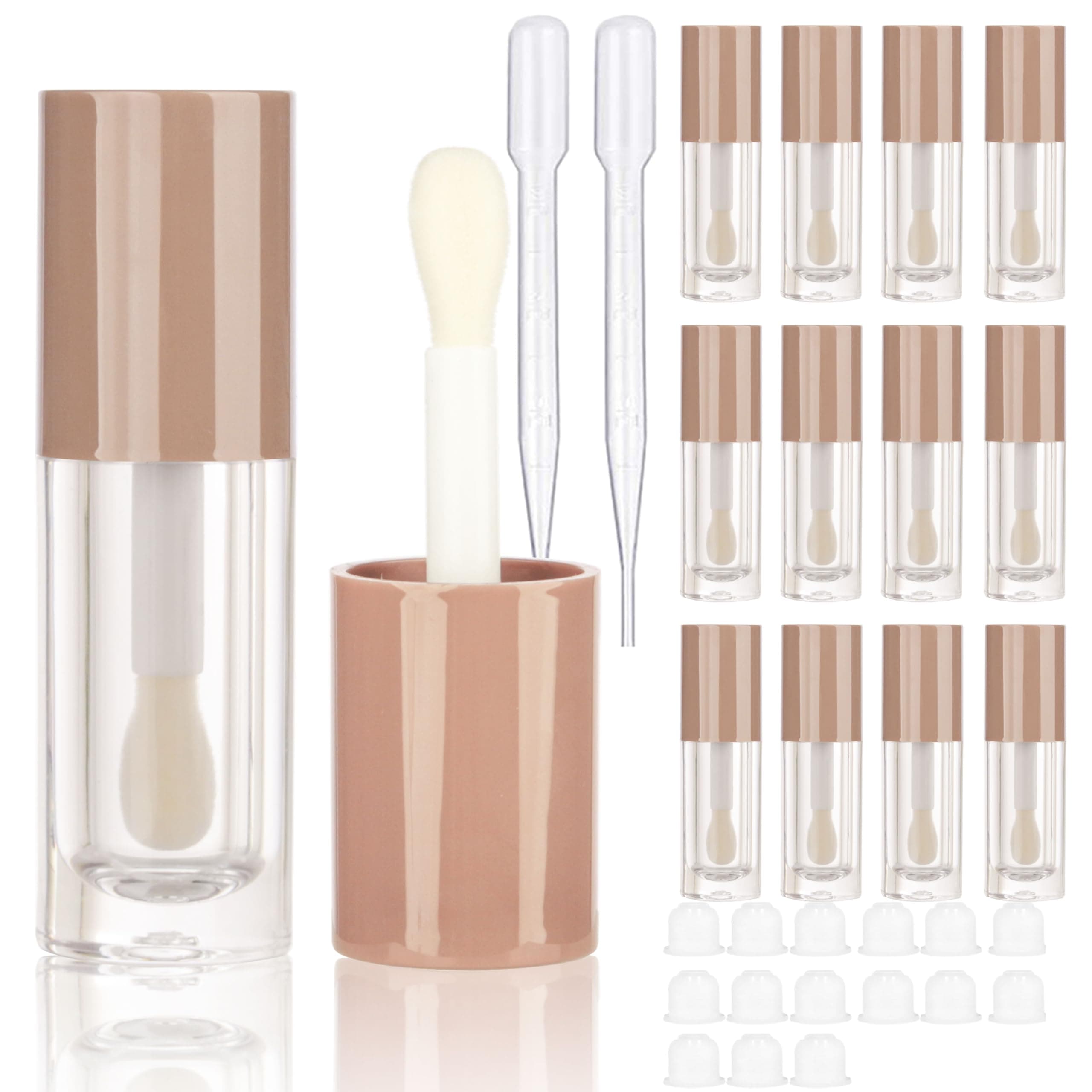 COSIDEA 14pcs Empty 6ml big doe foot wand Chunky lip gloss tubes for DIY lipgloss,Pink round lipgloss containers tubes with thick wand (Nude)