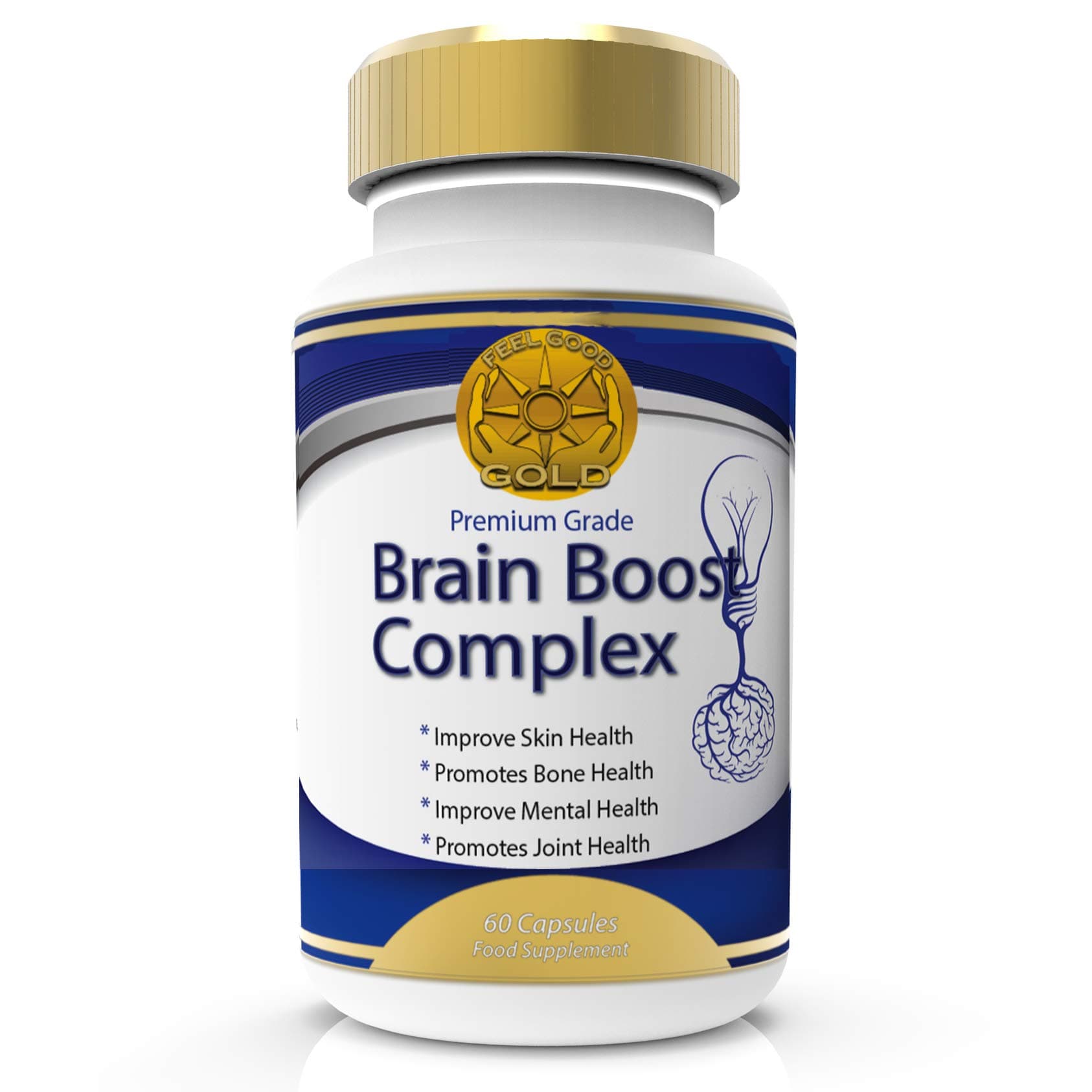 Brain Boost Nootropics Max Strength Complex Deal of The Day Today for Memory Focus Concentration, Cognitive Function Enhancement and Neuro Nutrition. Feel Good Gold