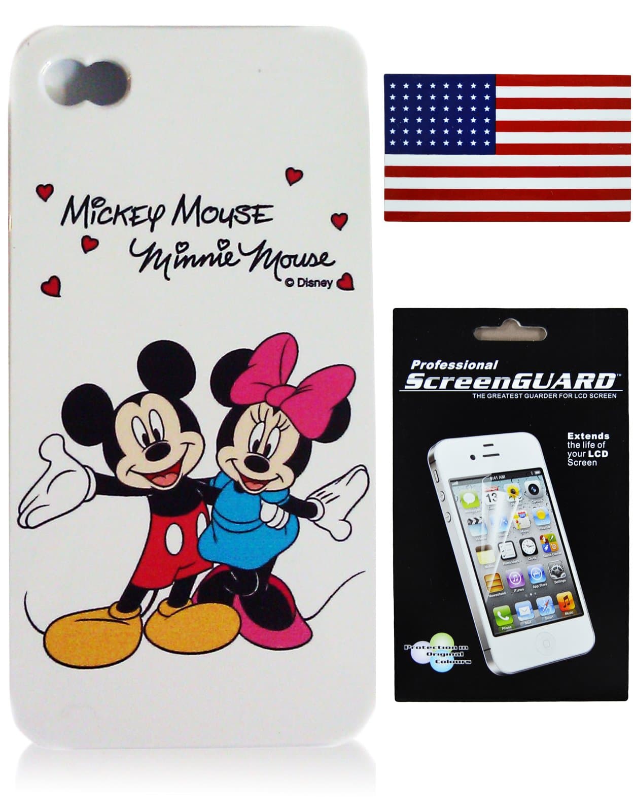 iPod Touch 4 4th Generation Mickey Mouse Minnie Mouse Tinkerbell Disney TPU Silicone Case Bundle w/ a Bonus iPod Touch 4 Screen Protector & American Flag Vinyl Sticker (Mickey & Minnie Hugging)