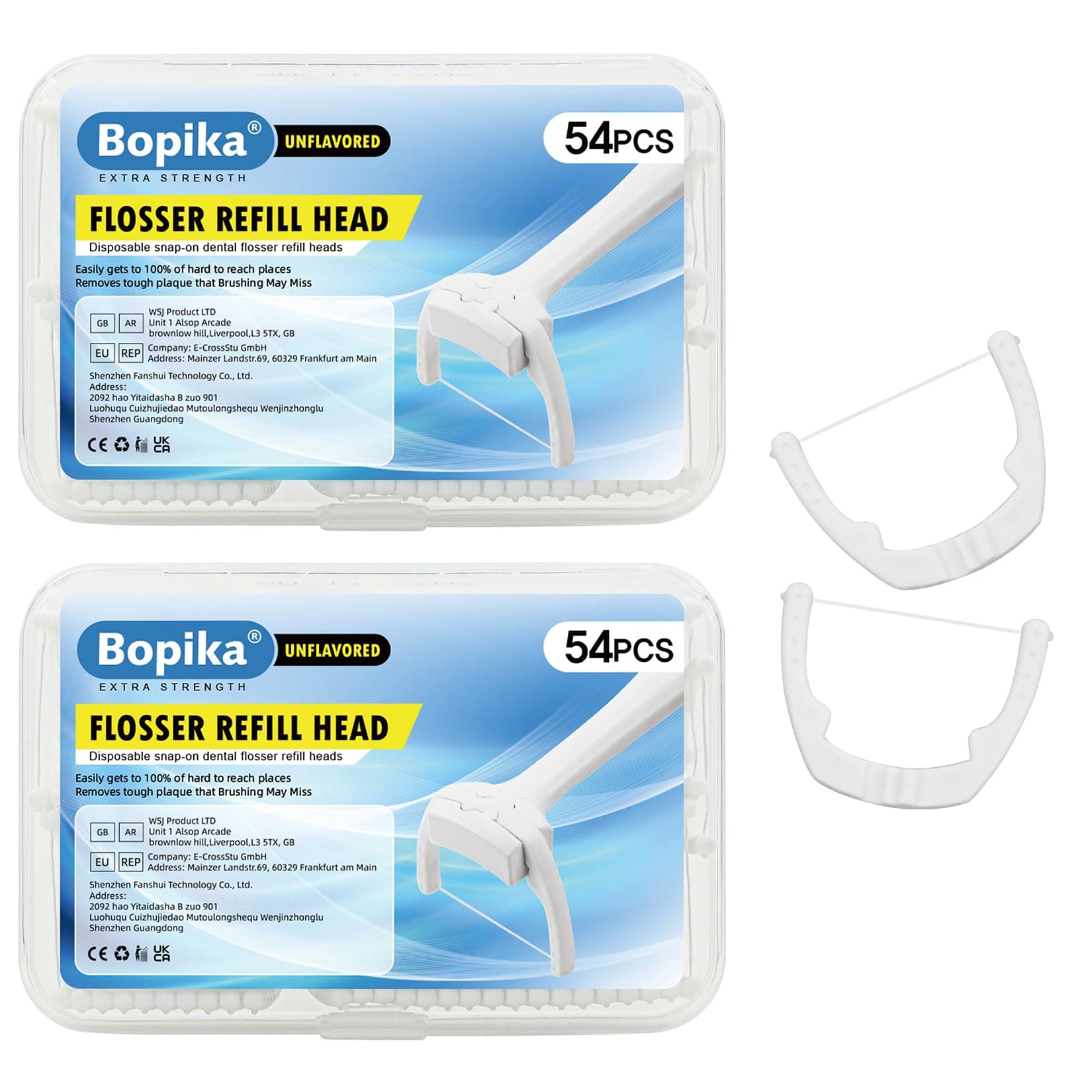 bopika Flosser Refill Head,Ultraclean Access Disposable Snap-On Flosser for Oral Care,54 Count (Pack of 2)