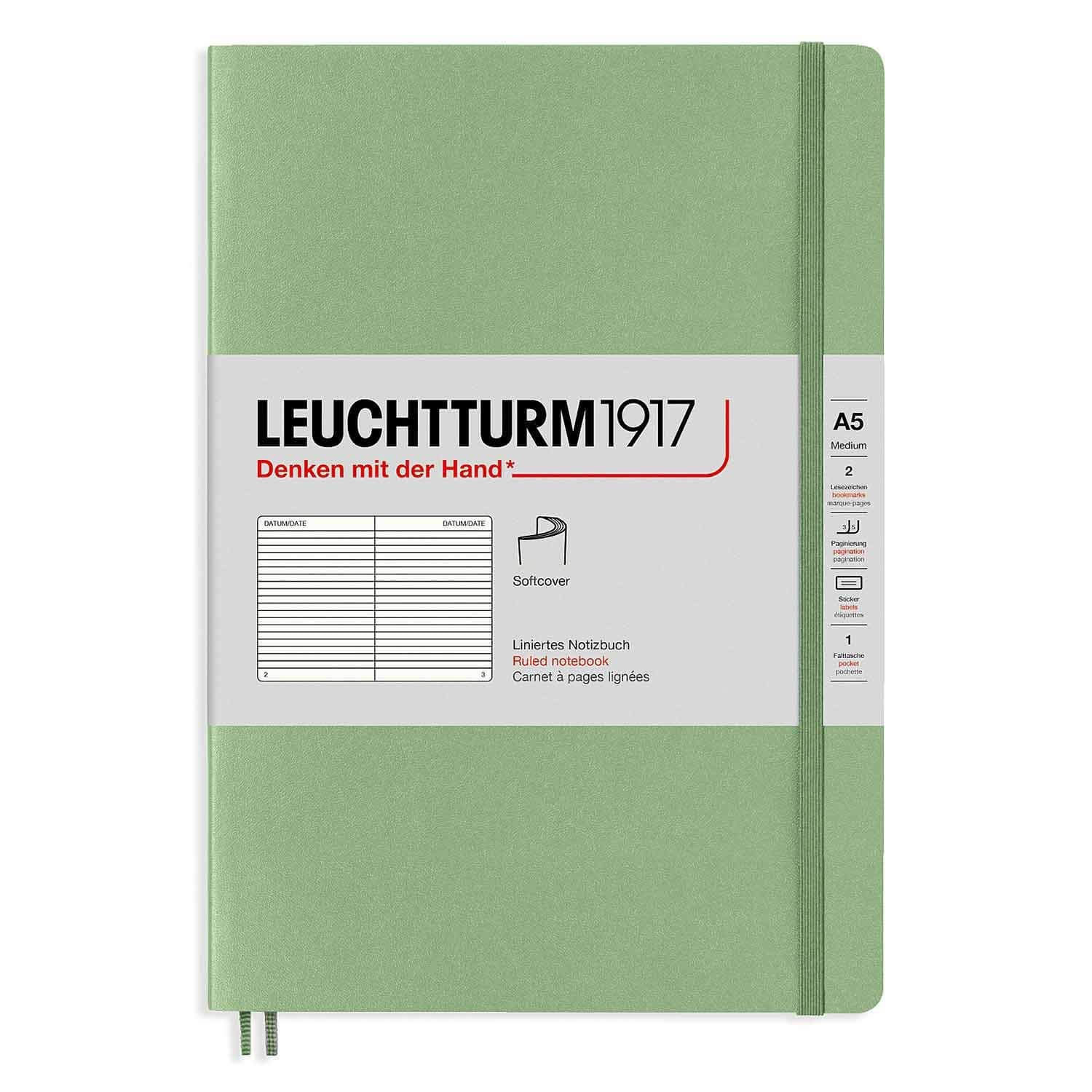 LEUCHTTURM1917 - Notebook Softcover Medium A5-123 Numbered Pages for Writing and Journaling (Ruled, Sage)