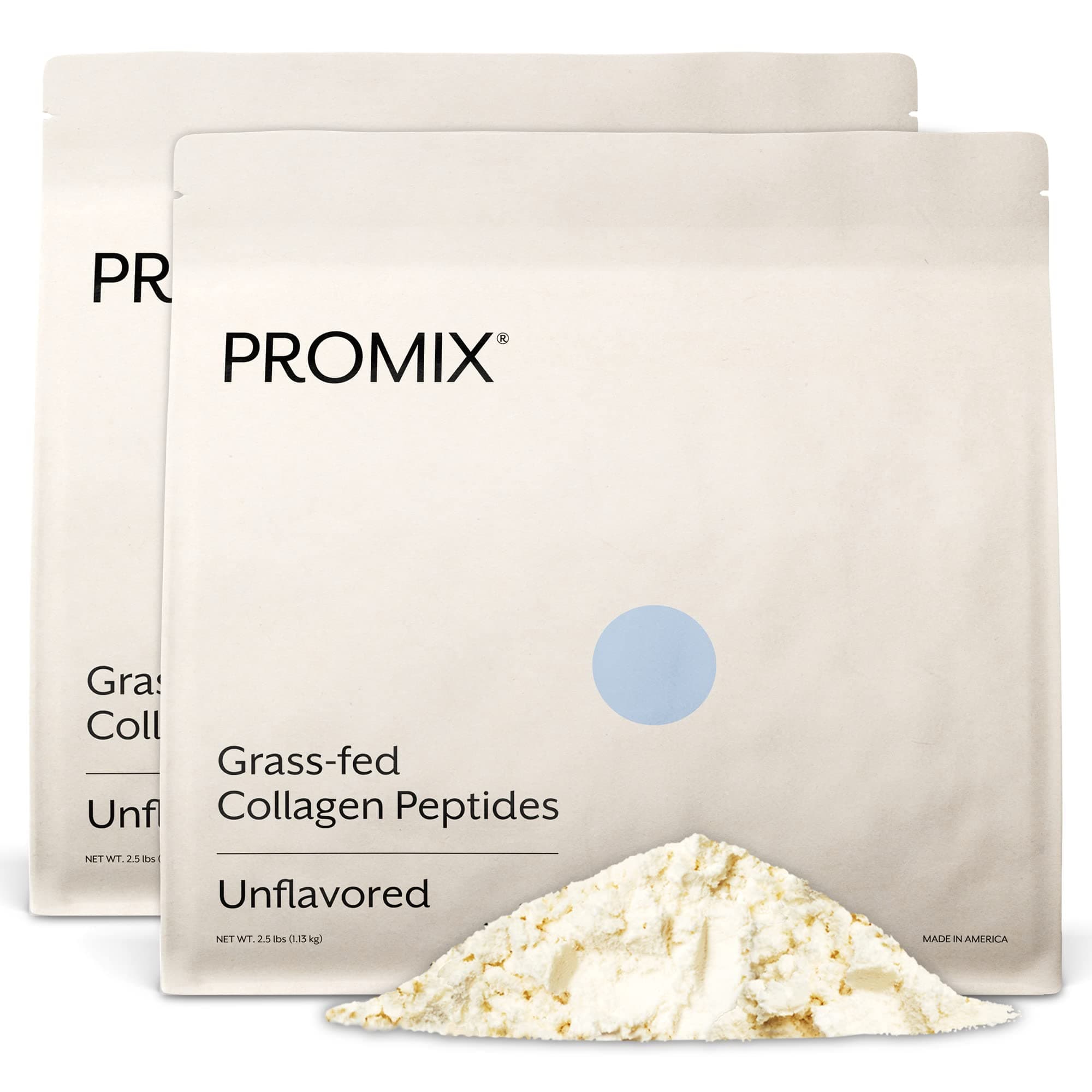 Promix Hydrolyzed Collagen Peptides - Type 1 Grass Fed Collagen, 4.7g glycine, Type 3 bioactive peptides - Unflavored - 2.5 Pound (Pack of 2)
