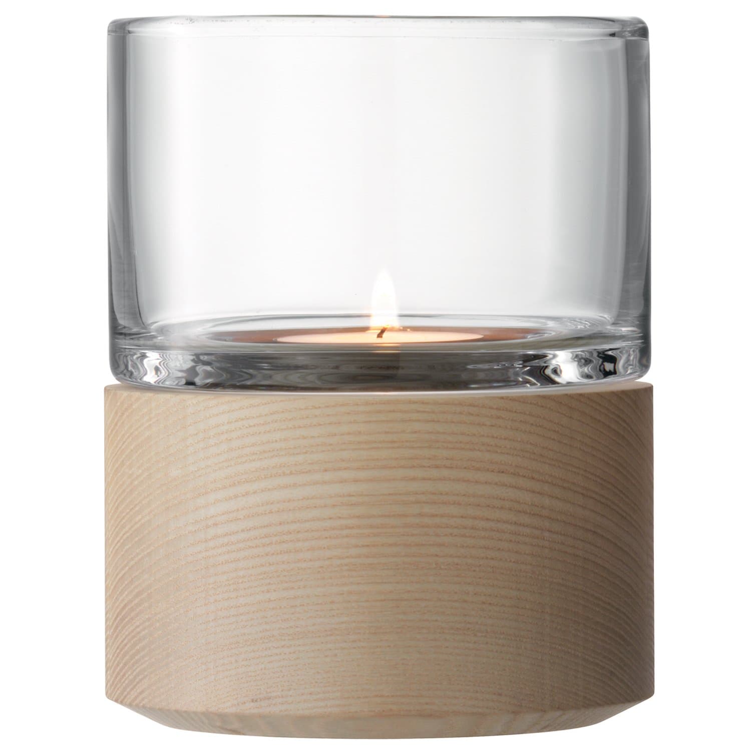 LSA InternationalLotta Lantern Clear & Ash Base H13cm/Ø10cm| 1 Unit | Mouthblown & Handmade Glass | Hand Planed Wood | LW23