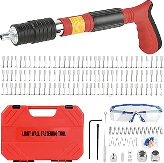 Concrete Nail Gun Kit with 110pcs Nails, Steel Nail Gun, Manual Nail Gun for Concrete, Portable Woodworking Decoration Concrete Nailer Gun, Nail Shooter Gun, 5 Speed Wall Fastening Tool