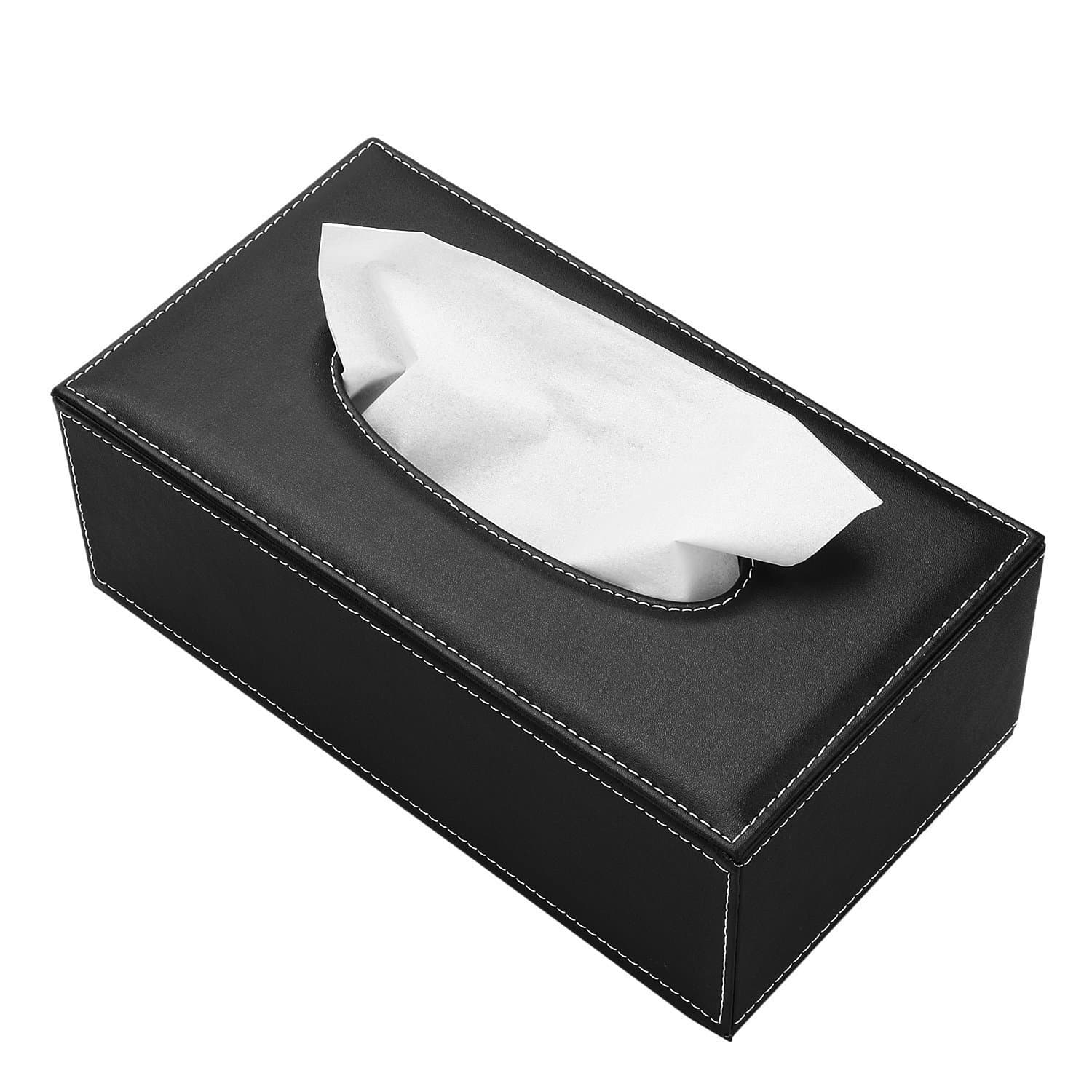 KINGFOMRectangular PU Leather Facial Tissue Box Napkin Holder for Home Office, Car Automotive Decoration Black