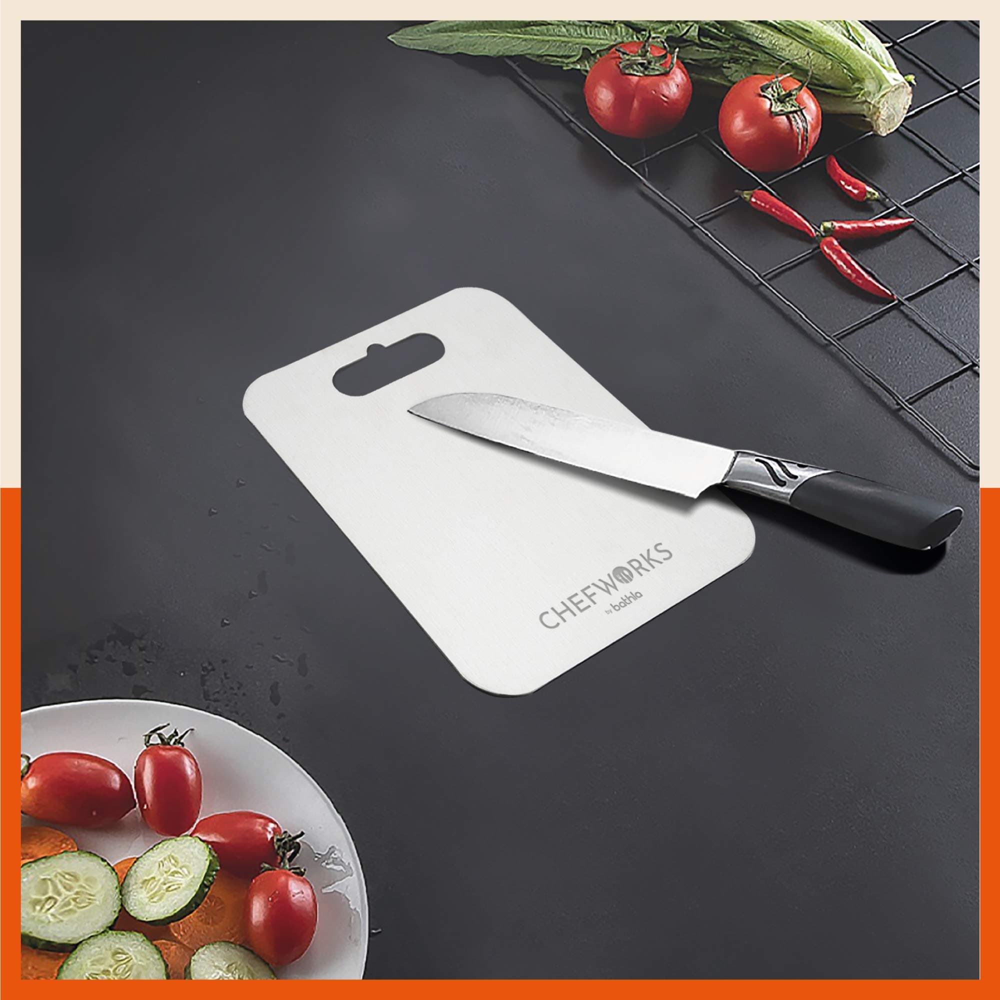 Bathla Chopping Board - Stainless Steel Cutting Board for Kitchen | Kneading, Vegetable and Fruit Cutter |15cm x 20cm Large - 2mm Thick | Reversible Heavy Duty |Mini Stainless Steel