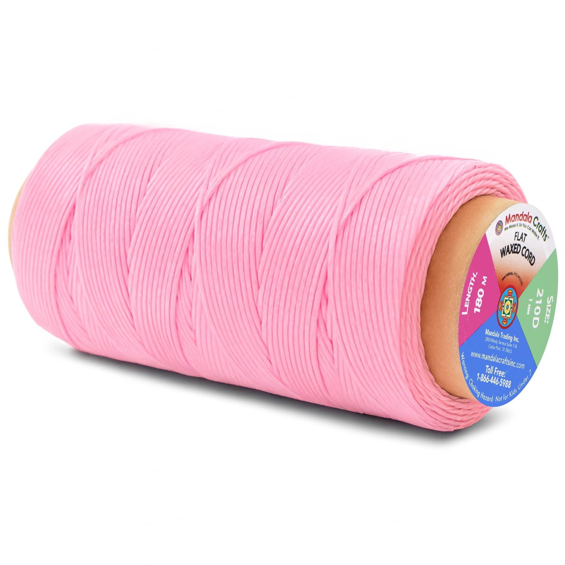 Mandala Crafts Pink Flat Waxed Thread for Leather Sewing - 197 Yds 210D 1mm Polyester Leather Thread String Waxed Cord for Leatherwork, Beading, Bookbinding, Hand Stitching