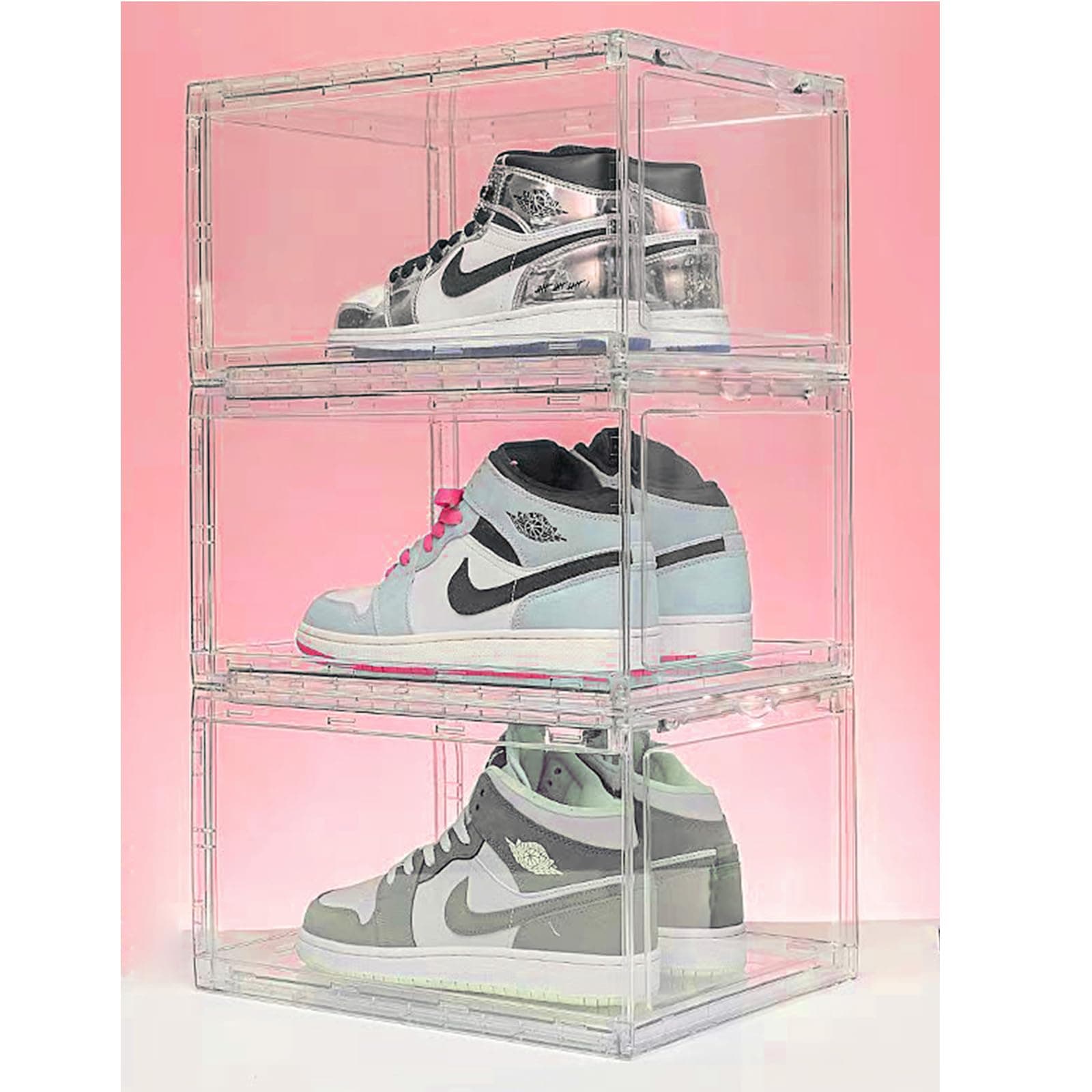 CEETShoe Box, Stackable Acrylic Clear Shoe Cabinet with Magnetic Door, Suitable for Men/Women, Size 14 (14.4 x 10.6 x 8 inch/36 x 27 x 20 cm) (Entrance Gate 3X)