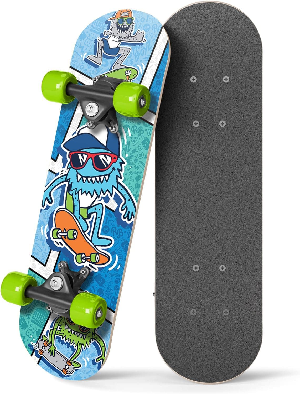 Rude Boyz 17" Micro Complete Skateboard | Maple Wood | ABEC 7 Bearings | Double Kick Concave Deck | Kids Skateboard, Ideal Toddler Cruiser Ages 2-5