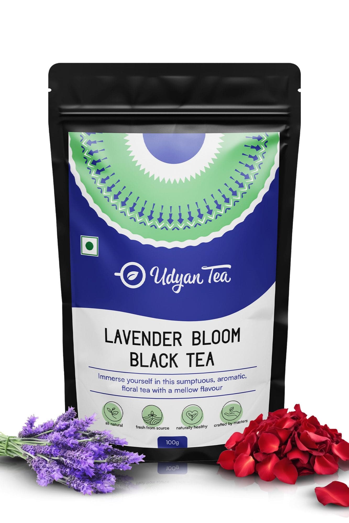 Lavender Bloom Black Tea - 100g (50 Cups) | Aromatic Lavender & Rose Petal Blend | Promotes Sleep & Stress Relief | Loose Leaf | Relaxing Floral Rose Tea