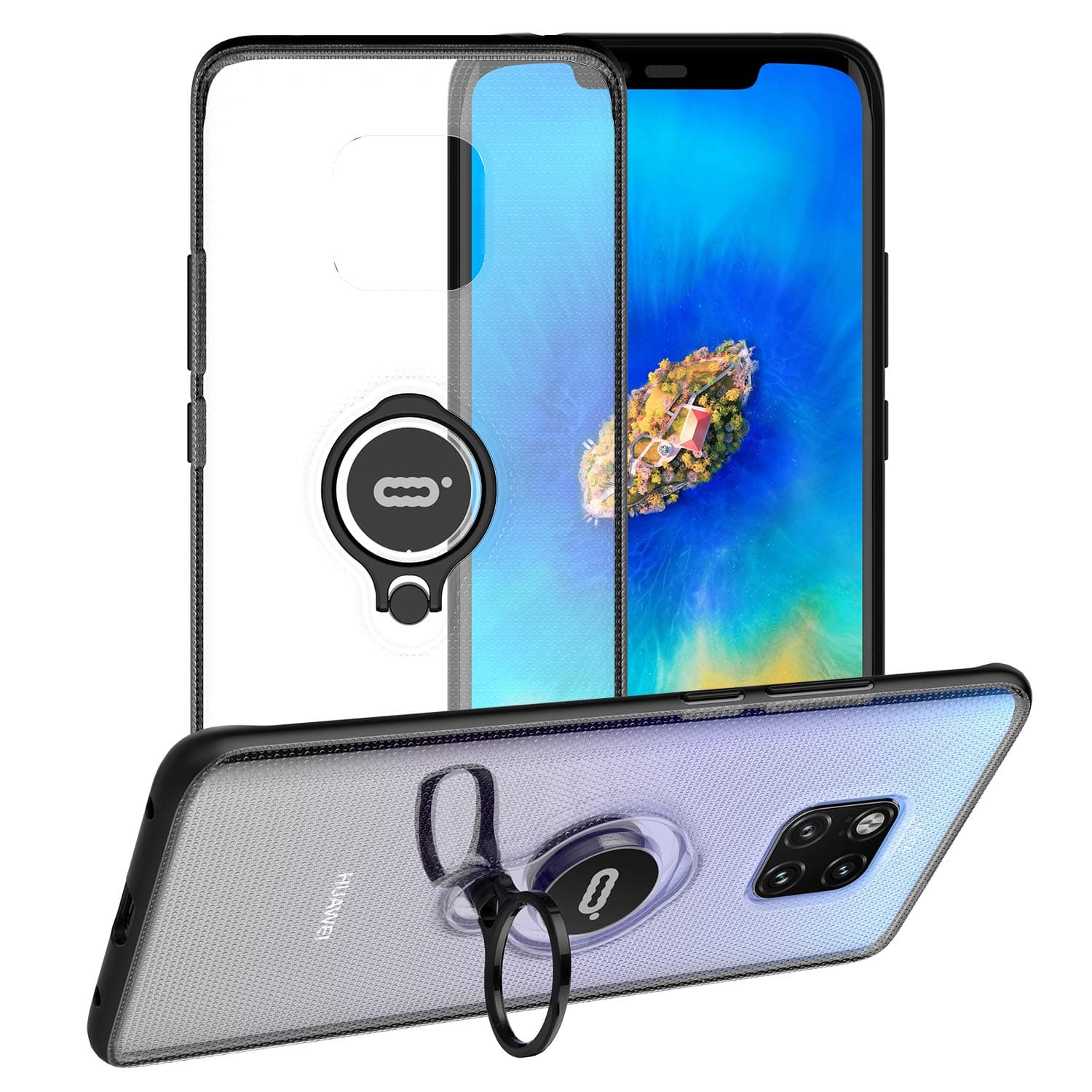 ICONFLANG Huawei Mate 20 Pro Case with Ring Kickstand, 360 Degree Rotating Ring Case, Dual Layer Shockproof Impact Protection for Huawei Mate 20 Pro, Compatible with Magnetic Car Mount-Transparent