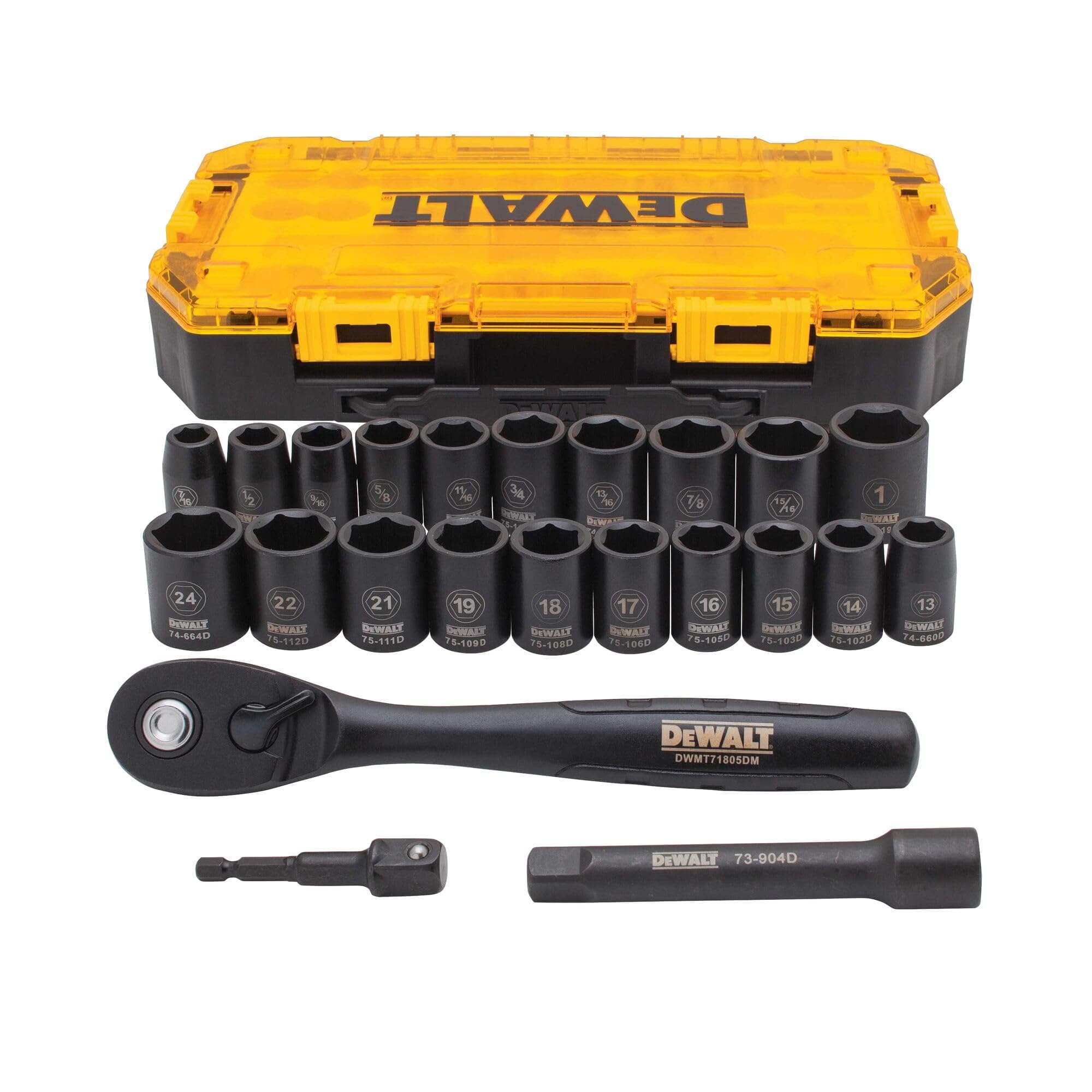 Dewalt Impact Socket Set, 23-Piece, 1/2" Drive Metric/Sae (Dwmt74739)
