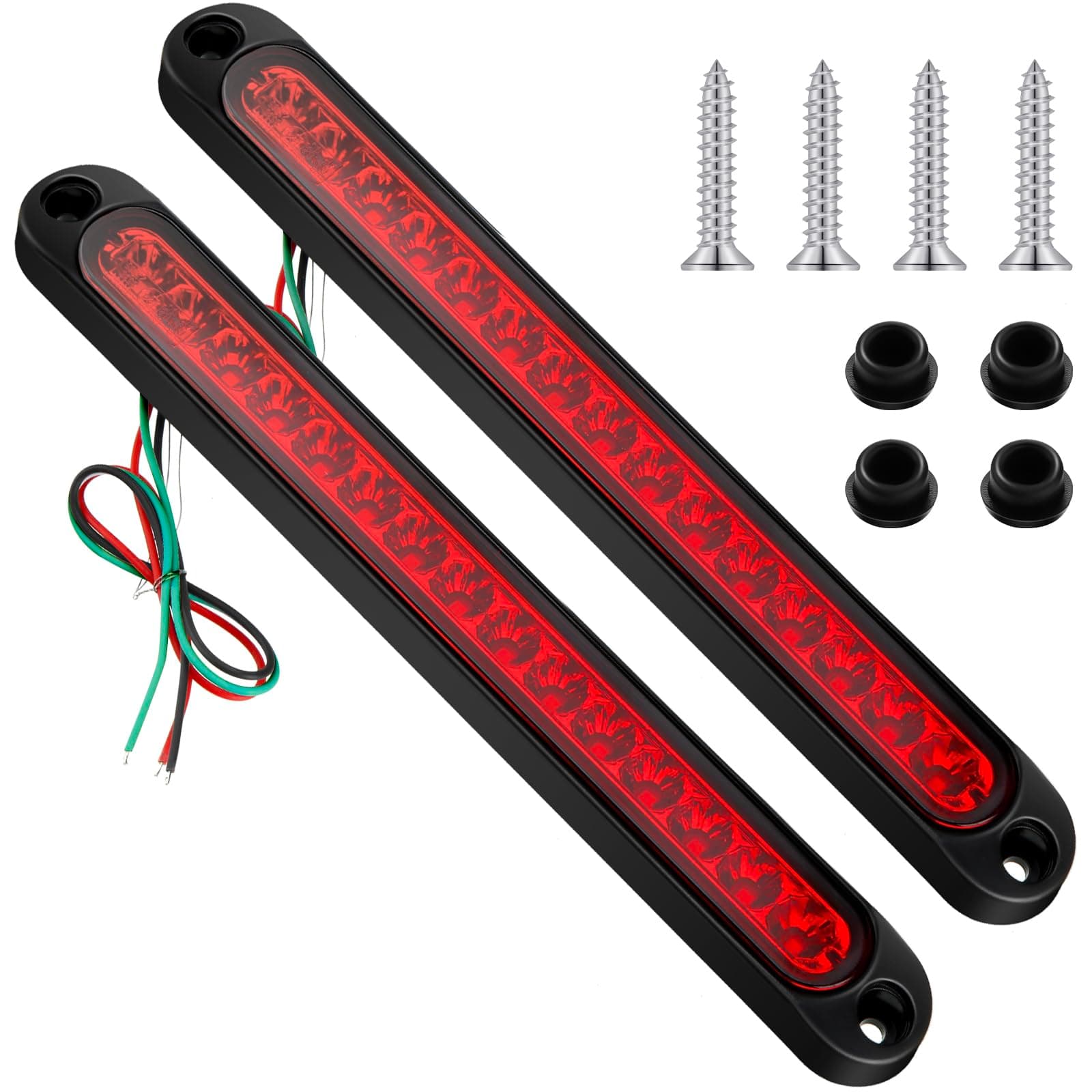 Frienda 2 Pcs Trailer Lights LED Tail Lights Bar 10 Inch 15 Tail Light Assembly with Stop Turn Brake Strip Function 9-30v Waterproof LED Trailer Taillight for Trucks Boats Pickups(Red Cover)