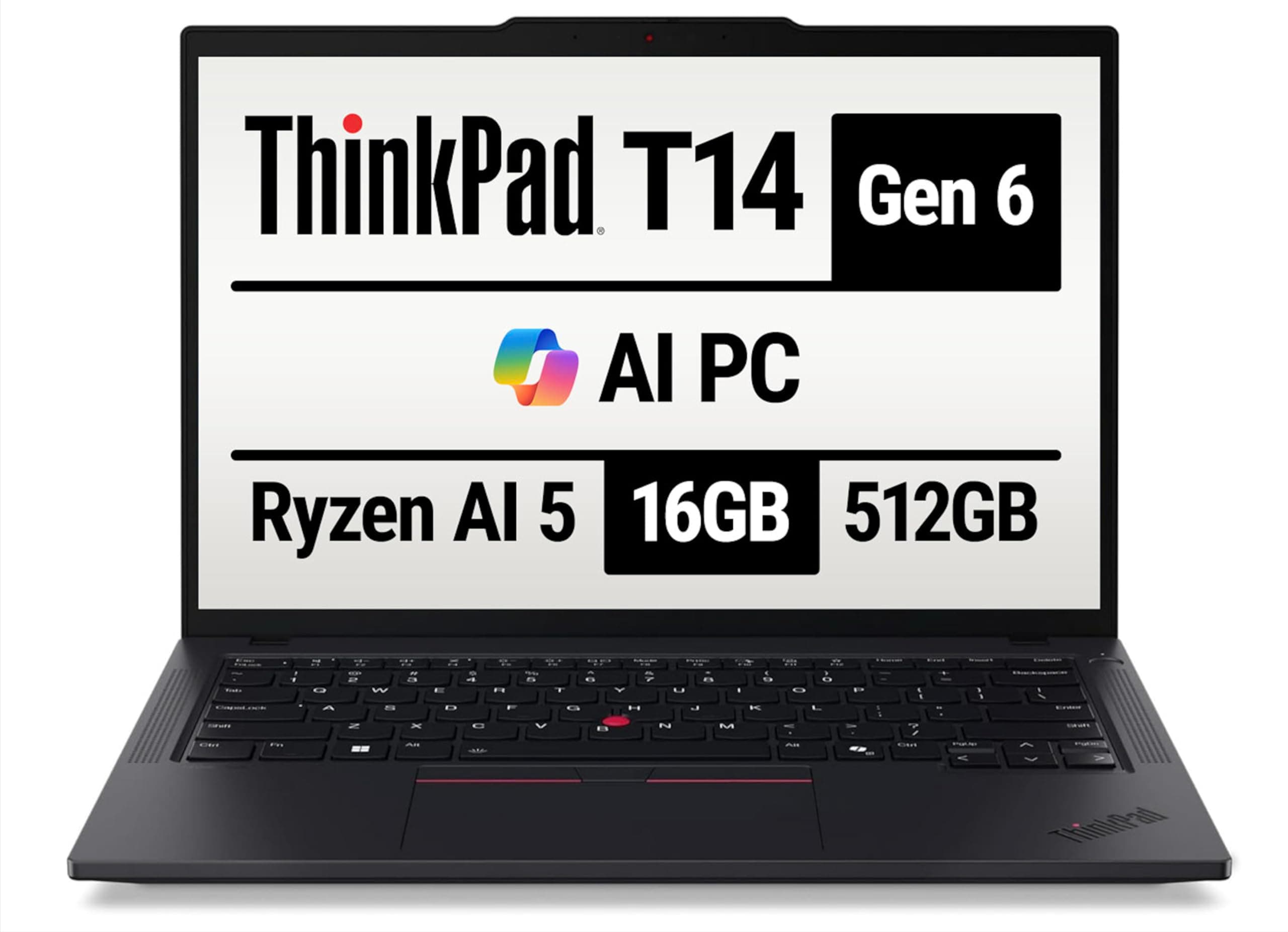 2025 ThinkPad T14 Gen 6 Co-Pilot+ Laptop - AMD Ryzen AI 5 PRO 340, 14” WUXGA 1920x1200 400 Nits Display, 16GB Ram, 512GB SSD, 5MP RGB Cam, FP Reader, Backlit KYB, Windows 11 Pro - 21QJ00CQUS