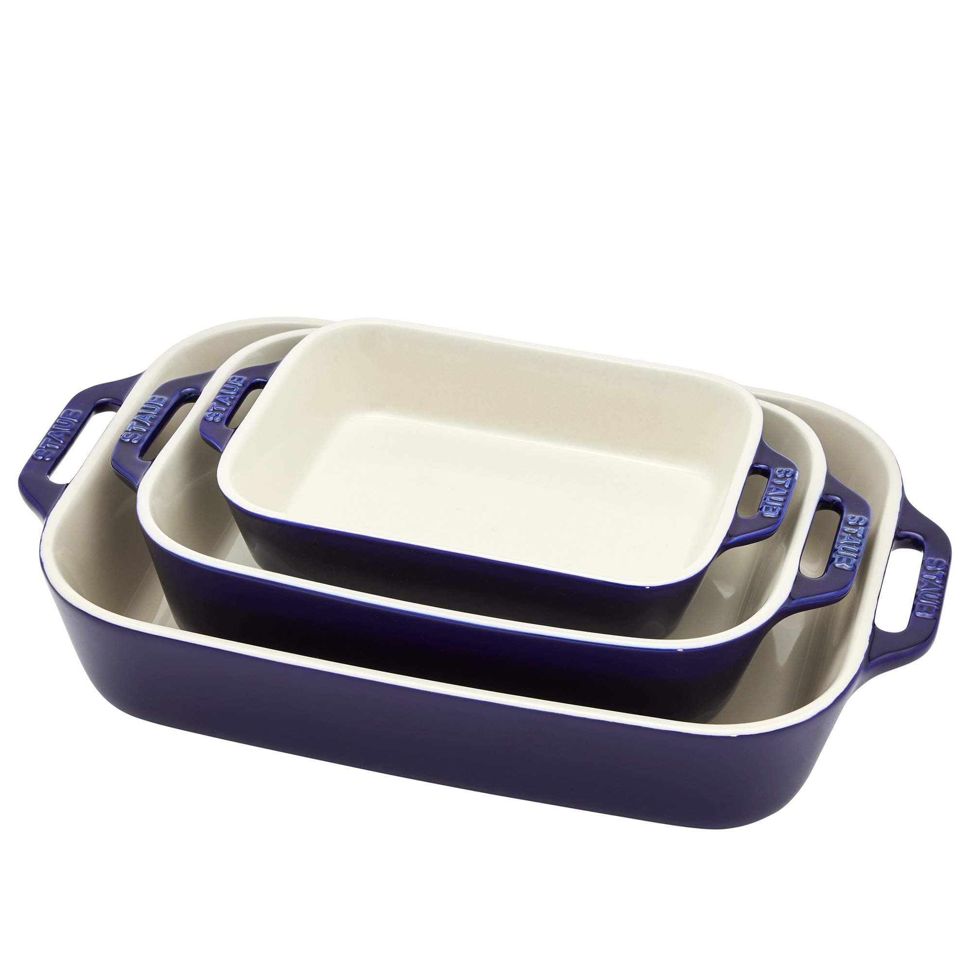 STAUB Ceramic 3-pc Rectangular Baking Dish Set, Dark Blue