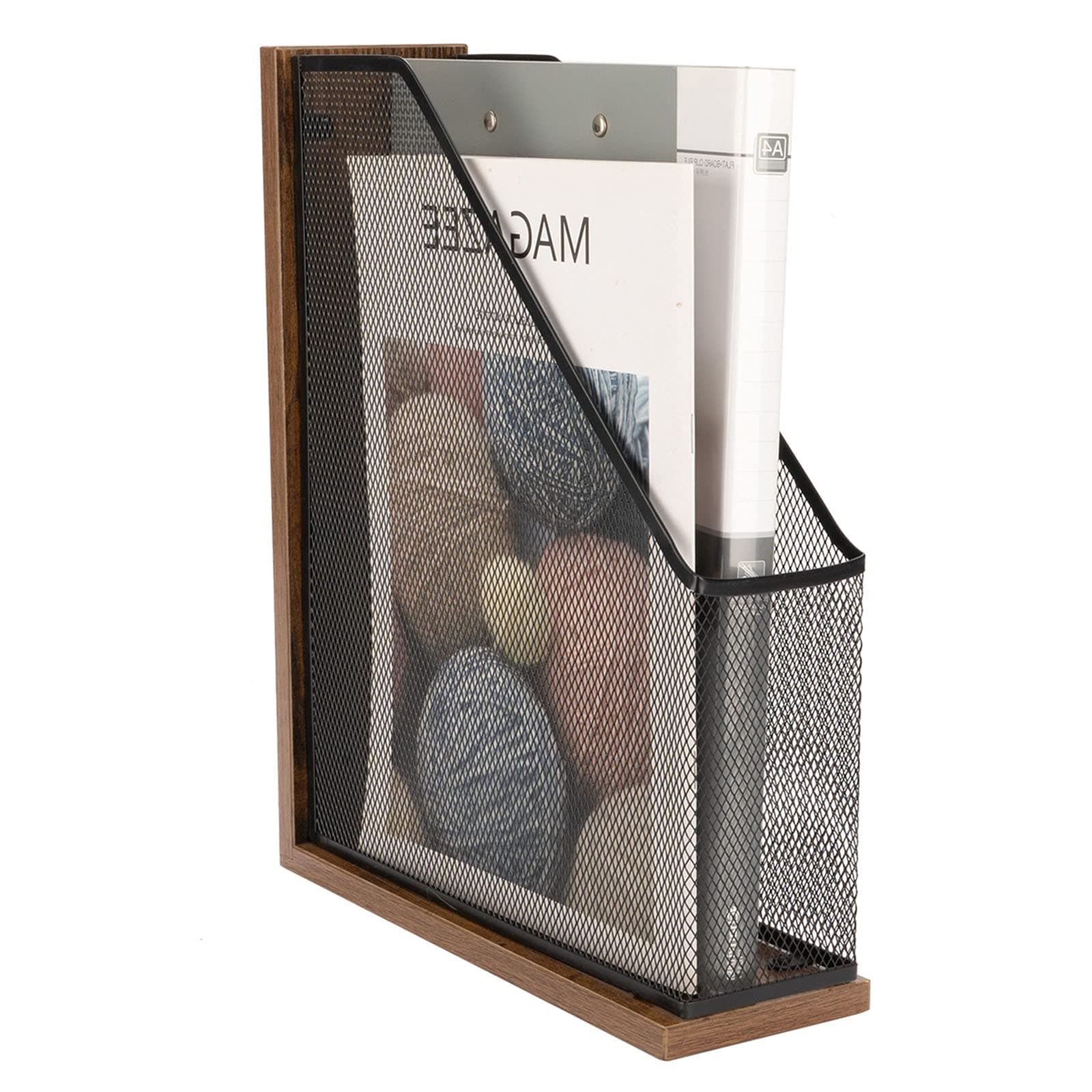 Antique Wooden Magazine File Holder,File Folder Organizer-Document Rack for Office/Home/School(Balck)