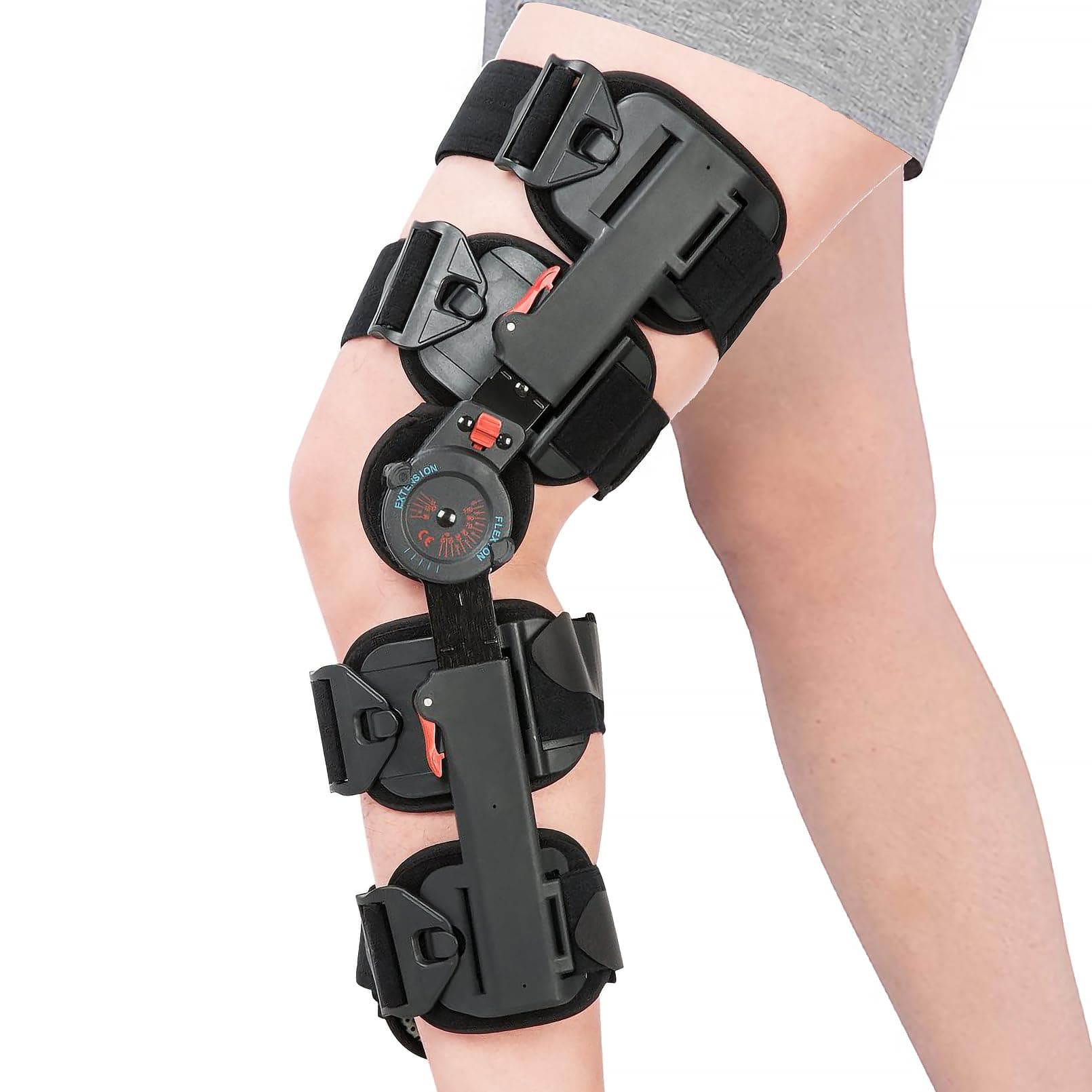 Hinged Knee Brace ROM Adjustable Post Op Knee Support Orthosis Immobilizer Protector for Left Leg and Right Leg, Both Men and Women
