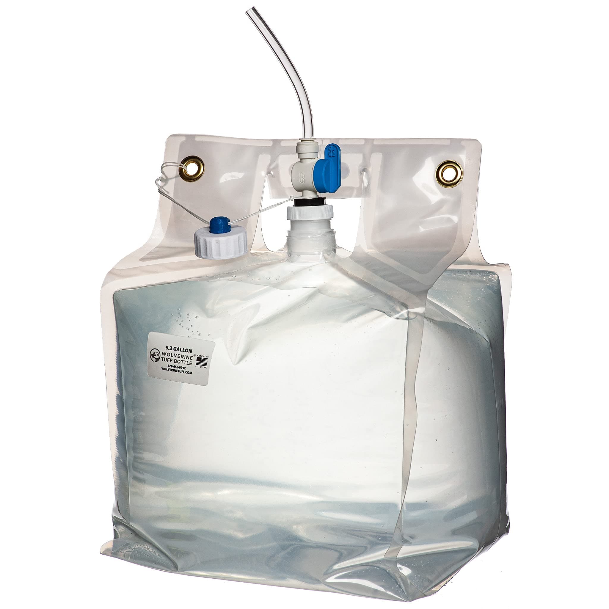 Wolverine Tuff Bottle 5 Gallon/20 Liter Collapsible Water Container with a Blue Tubing Spout