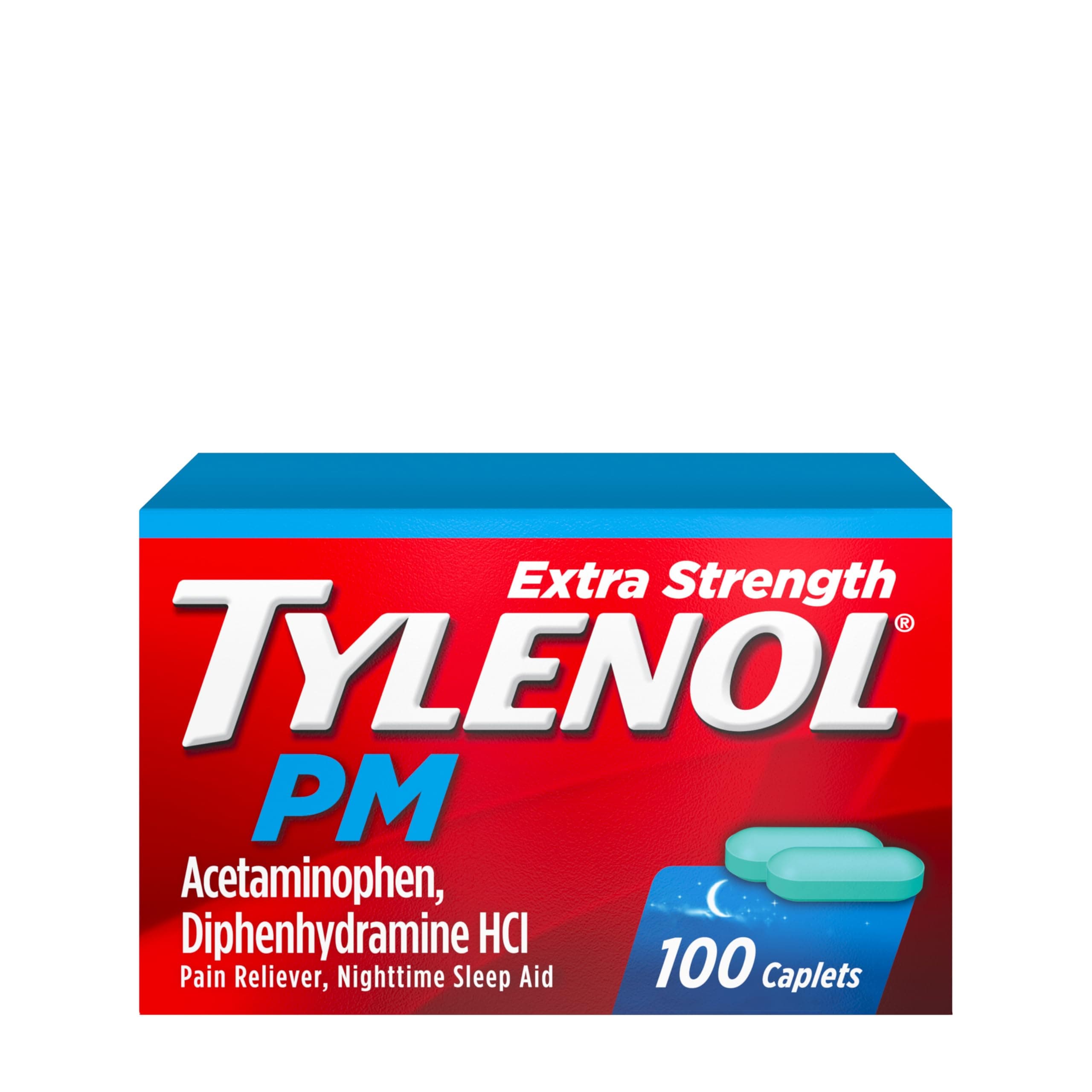 Tylenol PM Extra Strength Nighttime Pain Reliever & Sleep Aid Caplets, Fast, Strong Pain Relief, 500 mg Acetaminophen & 25 mg Diphenhydramine HCl, Non-Habit Forming Medicine for Aches & Cramps, 100 Ct