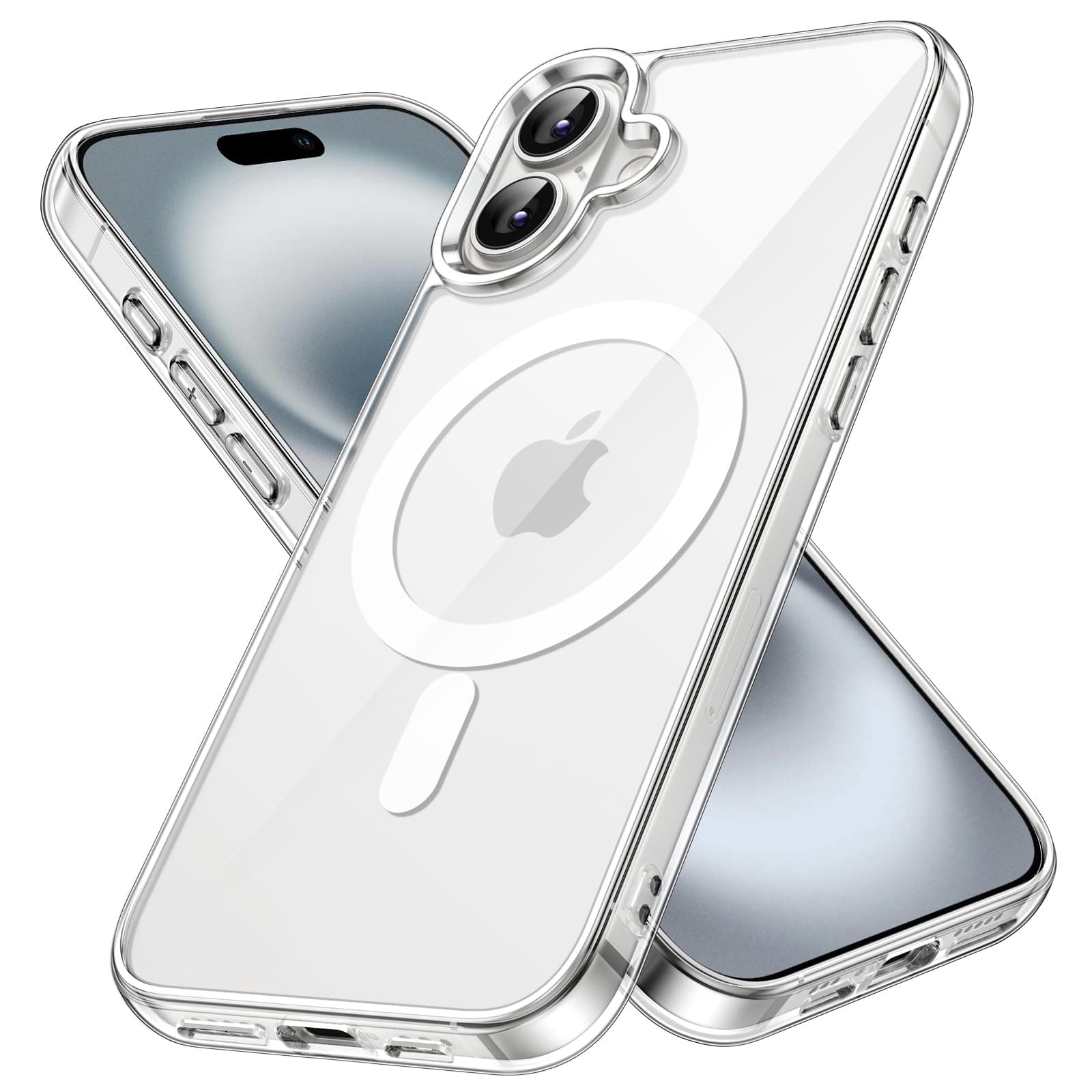 Magnetic Case for iPhone 16 6.1-Inch Compatible with MagSafe, Shockproof Phone Bumper Cover, Anti-Scratch Clear Back (Clear)