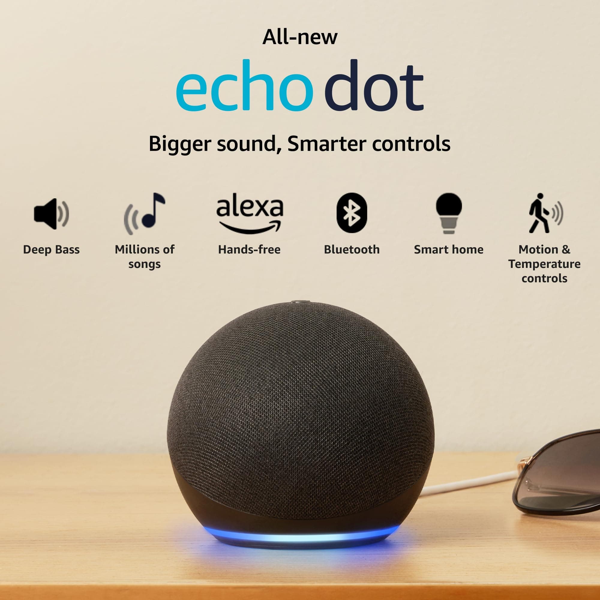 Echo Dot (5th Gen) | Smart speaker with vibrant sound, Motion Detection, Temperature Sensor, Alexa and Bluetooth| Black
