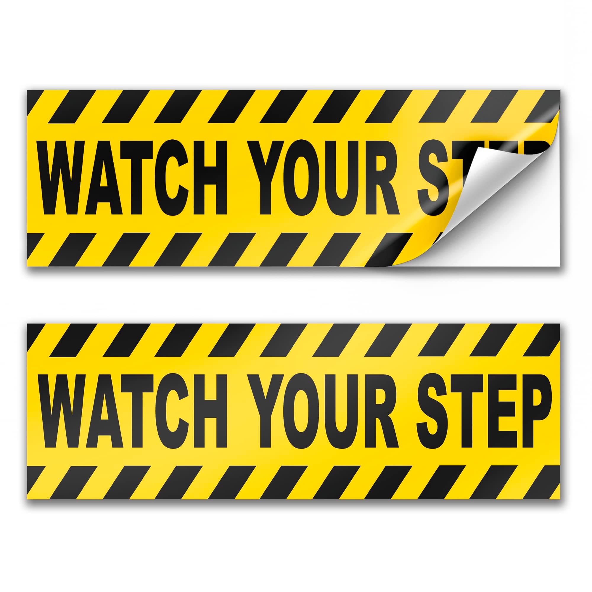2 PC Watch Your Step Sticker, 10x3 Self-Adhesive Vinyl Caution Stickers for Indoor/Outdoor Use, Waterproof Stickers