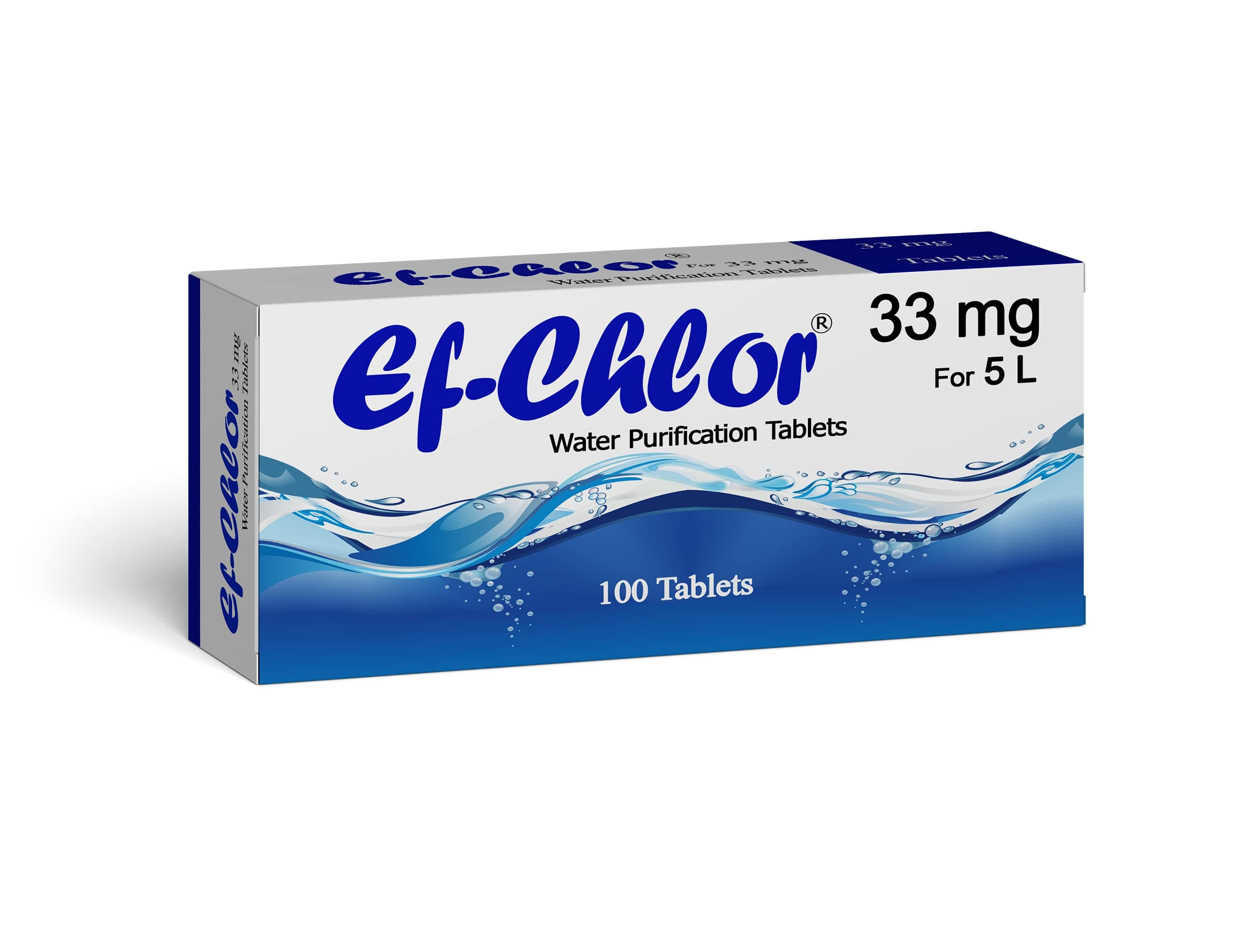 Ef-Chlor 33mg Water Purification Tablets - Pack of 100 | Emergency Use for Home, Office, and Commercial Places | Purify 5 Litres per Tablet