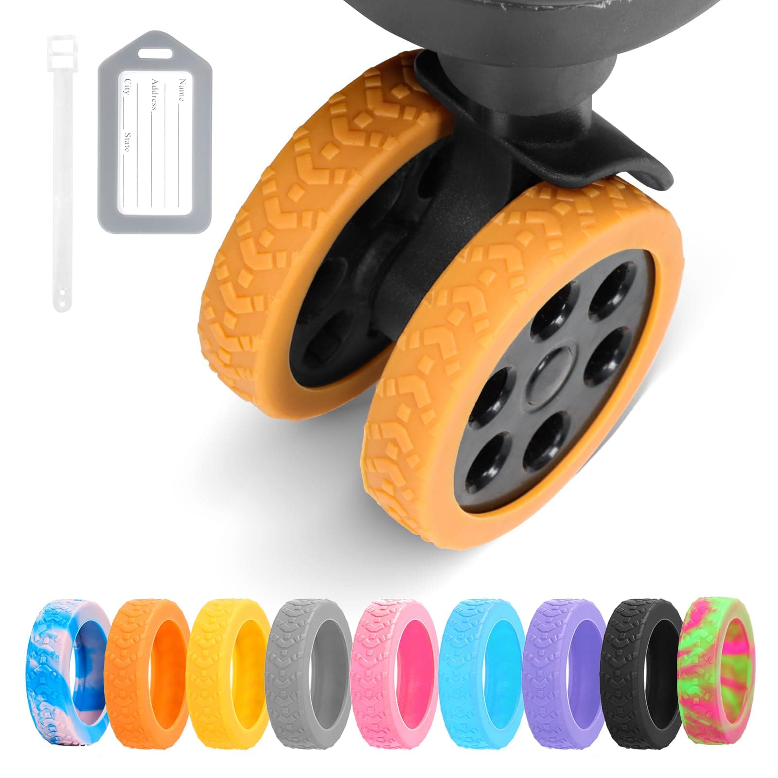 Luggage Wheel Covers, 8 PCS Silicone Wheel Protector Covers for 2-2.6 inches 8-Spinner Wheels, Wear-Resistant, Anti-Noise Wheel Covers for Luggage, Suitcases or Office Chair Caster Wheels (Orange)