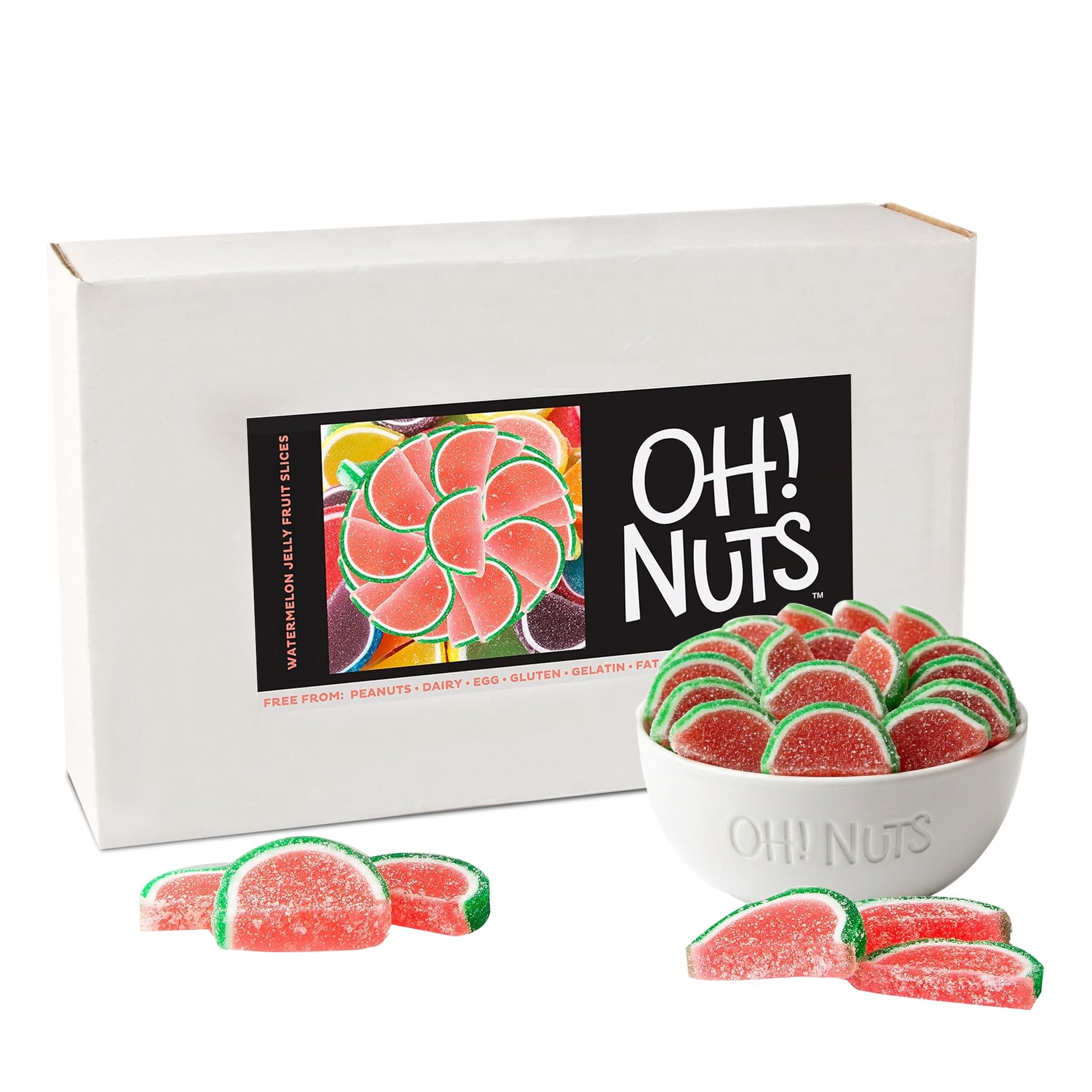 Oh! Nuts Watermelon Jelly Fruit Slices Sugar Candy - 5 LB Bulk Bag - Traditional Old Fashioned Chewy Gummy Sweet Confectionery - Gluten-Free, Kosher Certified Pareve (150 CT)