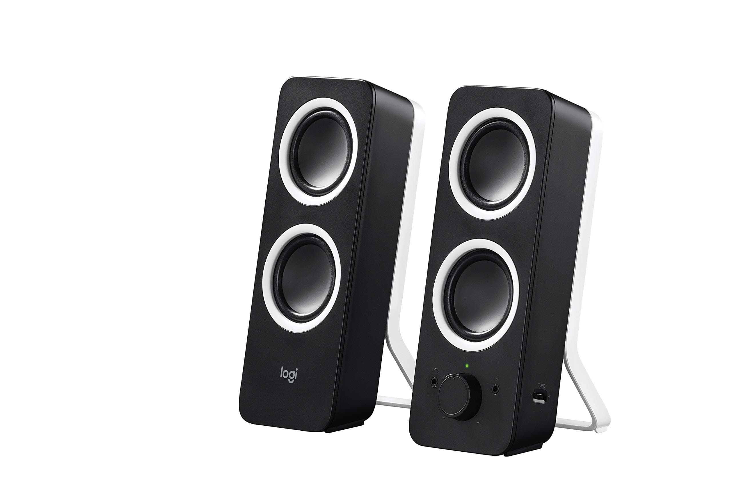 Logitech Z200 PC Speakers, Stereo Sound, 10 Watts Peak Power, 2 x 3.5mm Inputs, Headphone Jack, Adjustable Bass, Volume Controls, PC/TV/Smartphone/Tablet - Black
