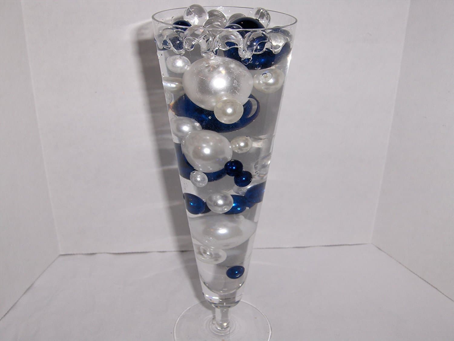 Easy Elegance COBALT BLUE & WHITE Pearl Beads w/FREE Jelly BeadZ ® Water bead gel pearls - Great for Wedding Centerpieces and Decorations