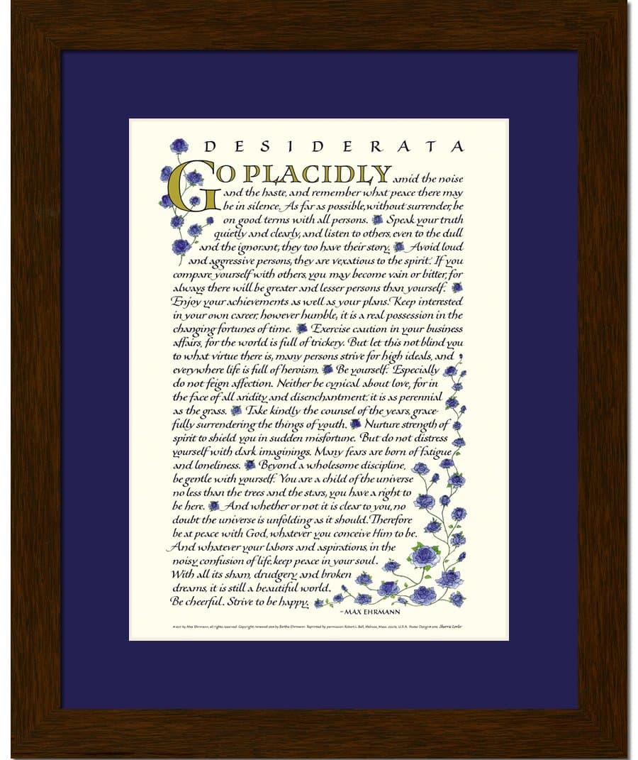 Desiderata by Max Ehrmann - 8x10 Blue Roses Print Framed