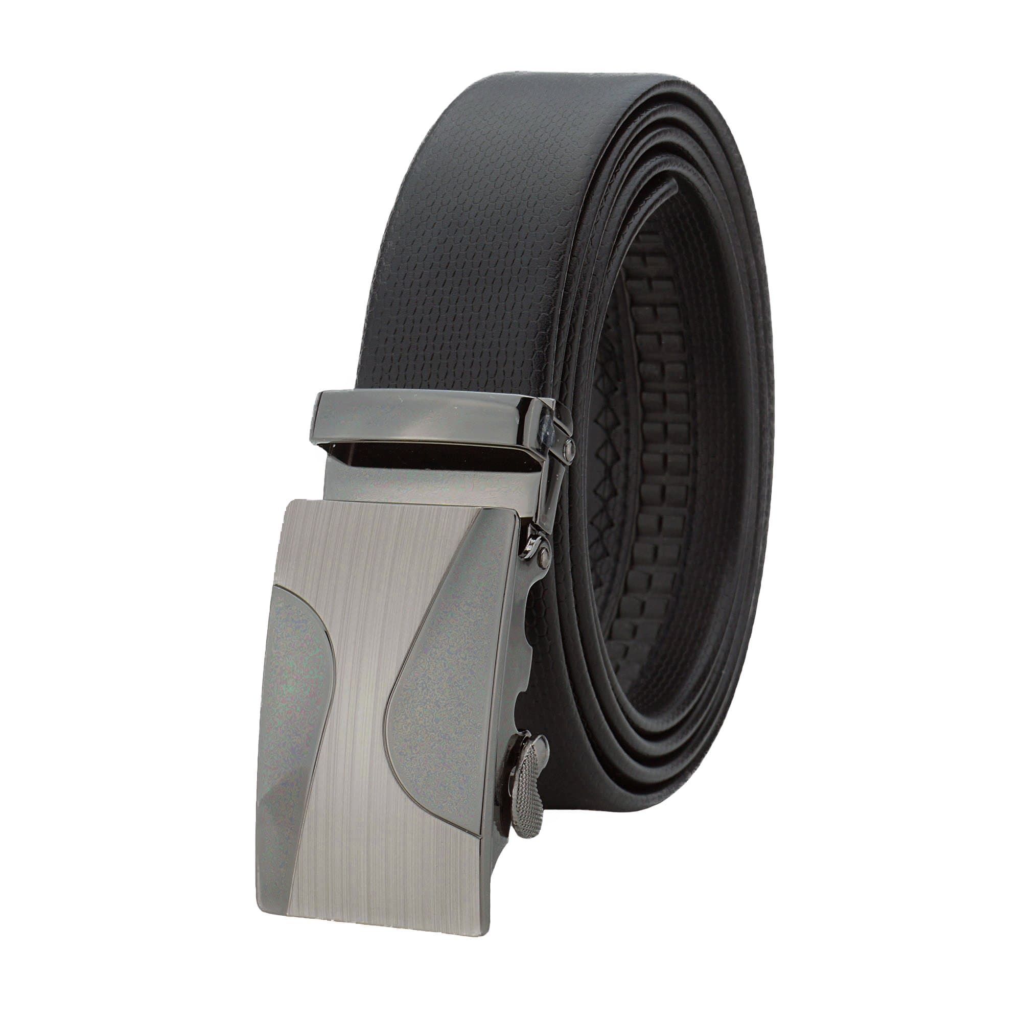 Celini Men's Leather Ratchet Belt, Automatic Buckle, Adjustable Belt Without Holes (Up to 54" waist, B21 Black)