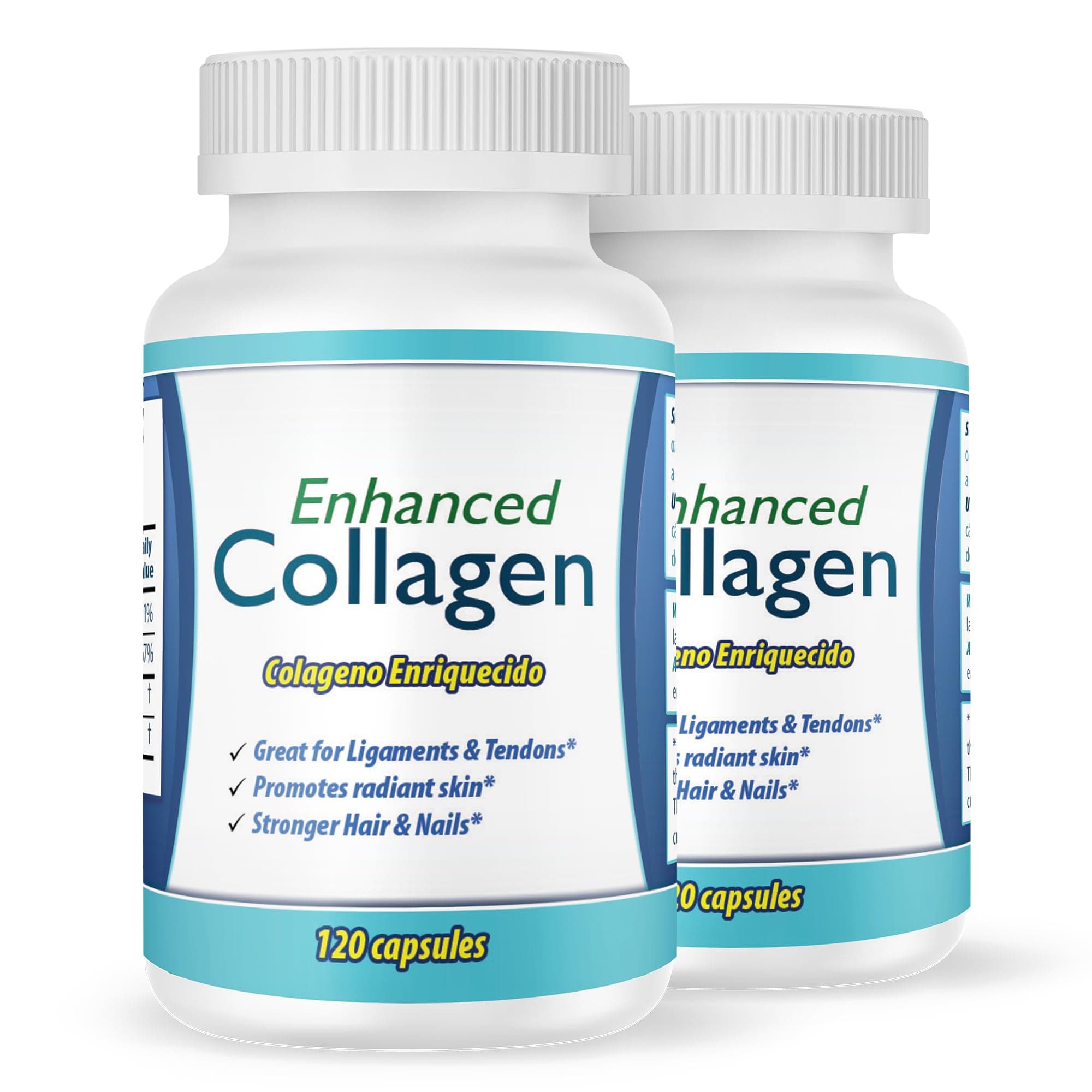 Hydrolyzed Collagen Capsules. 2-Bottle Set. 240 Capsules Total. Enriched with Vitamin C, Biotin, and Hyaluronic Acid. Supports Skin, Joint, and Bone Health. Colageno Hidrolizado capsulas