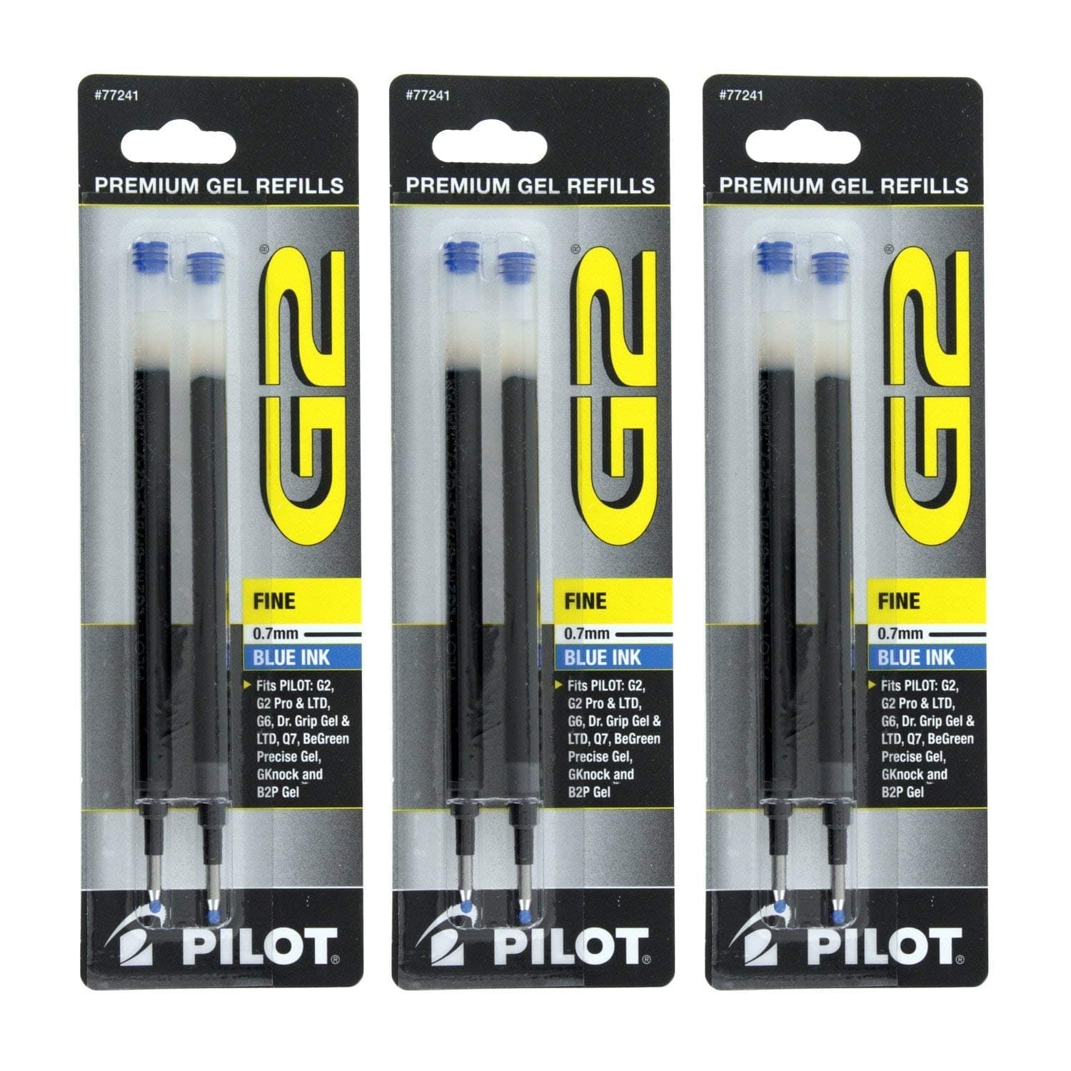 Pilot G2 Dr. Grip Gel/Ltd ExecuGel G6 Q7 Rollerball Gel Ink Pen Refills 0.7mm Fine Point Blue Ink Pack of 6