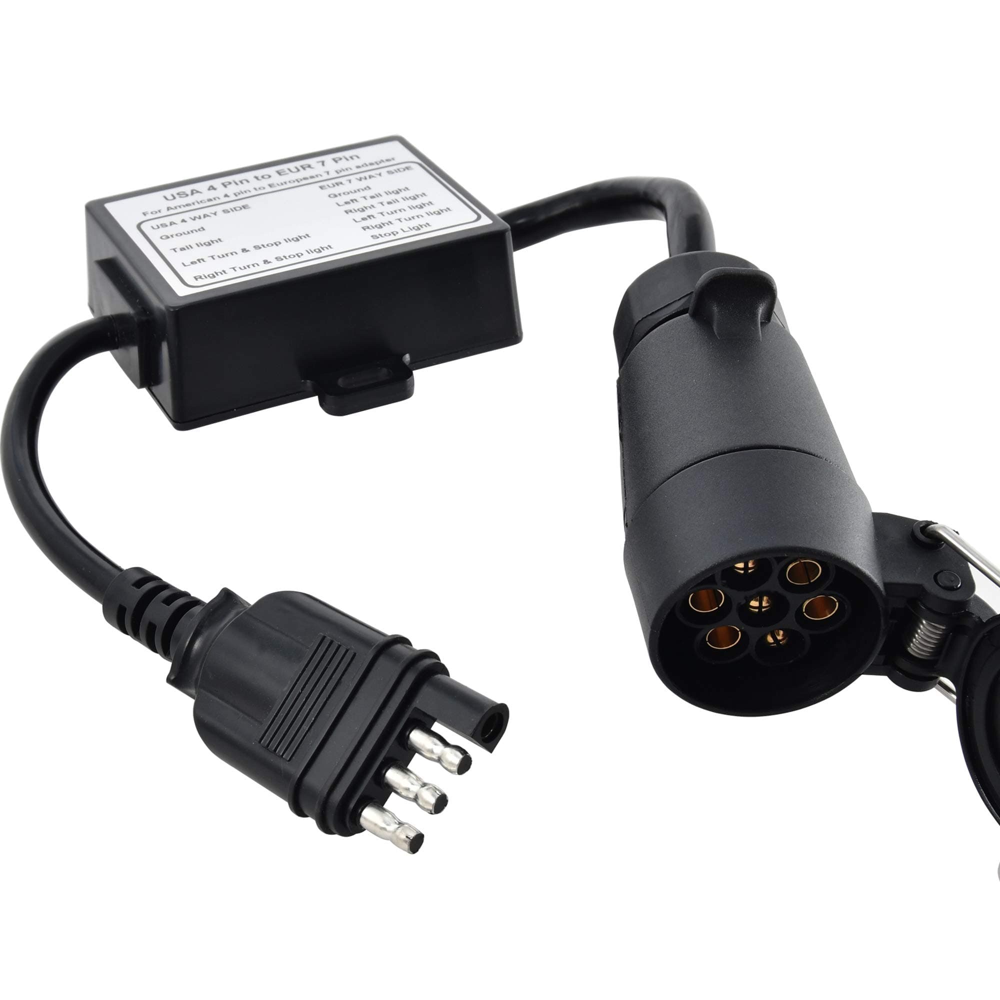 Oyviny US to EU Trailer Light Converter US 4 Way to EU 7 Way Trailer Light Adapter USA Vehicle 4-Pin Flat Plug to European Trailer 7-Pin Round Connector Plug and Play Waterproof Converter
