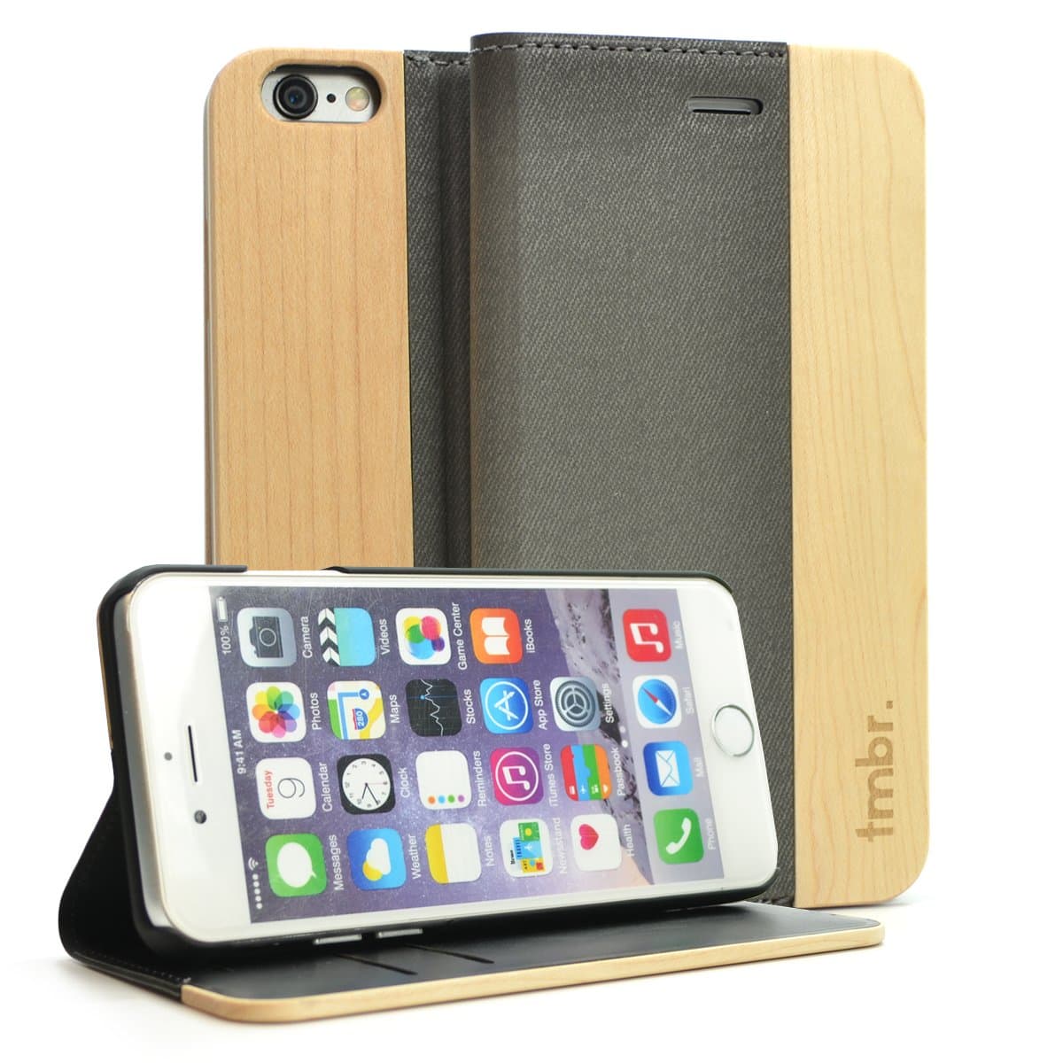 Wood Phone Case Wallet for iPhone 6 Plus, Real Maple Wood and Canvas Phone Case for iPhone 6/6s, Credit Card Wooden Phone Case