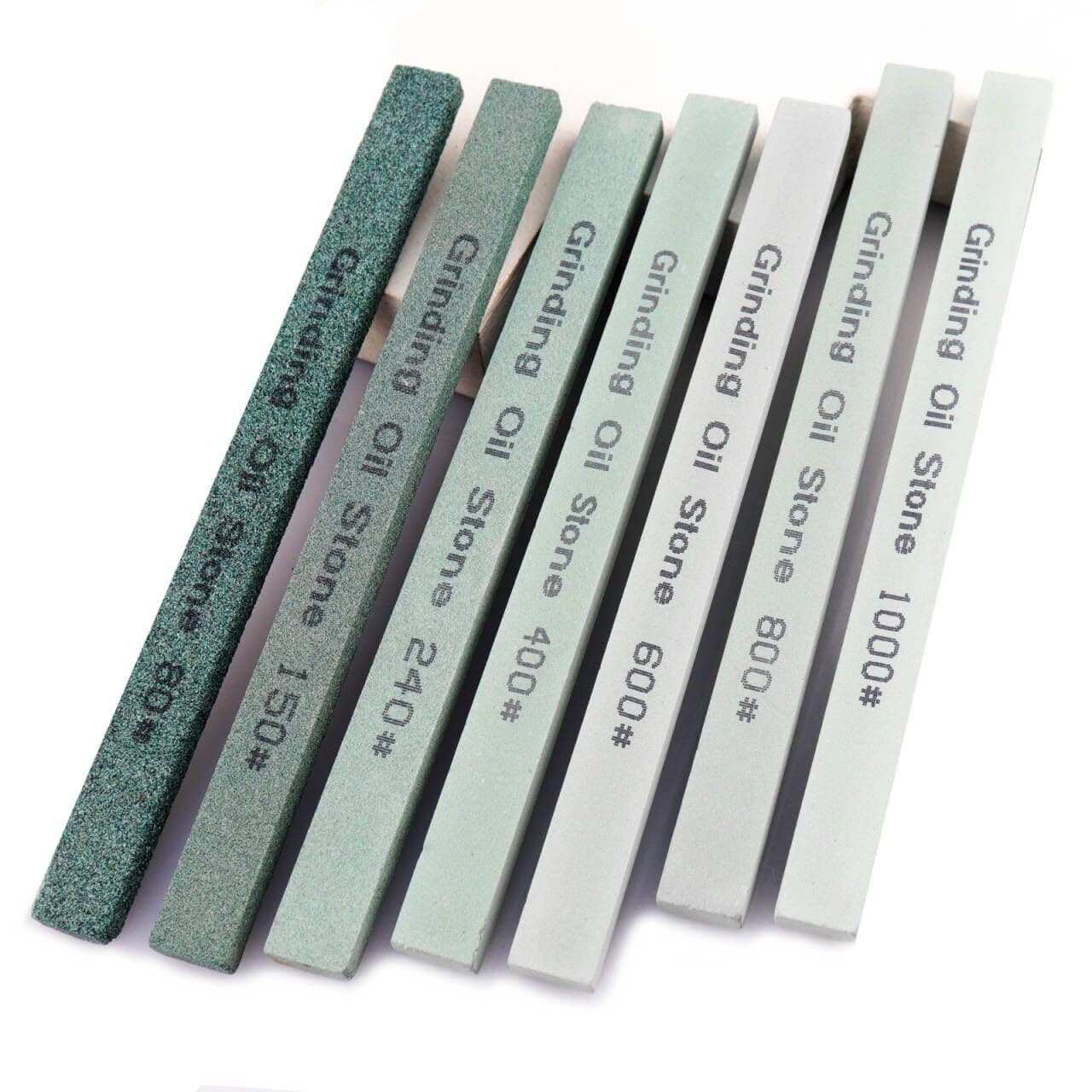 7pcs Sharpening Stone Set,7 Grit Green Silicon Carbide Whetstone Stick Honing Stone for Knife,Scissor,Moldel and Bladed Tools 80# 150# 240# 400# 600# 800# 1000# (5.9x0.47x0.24Inch)