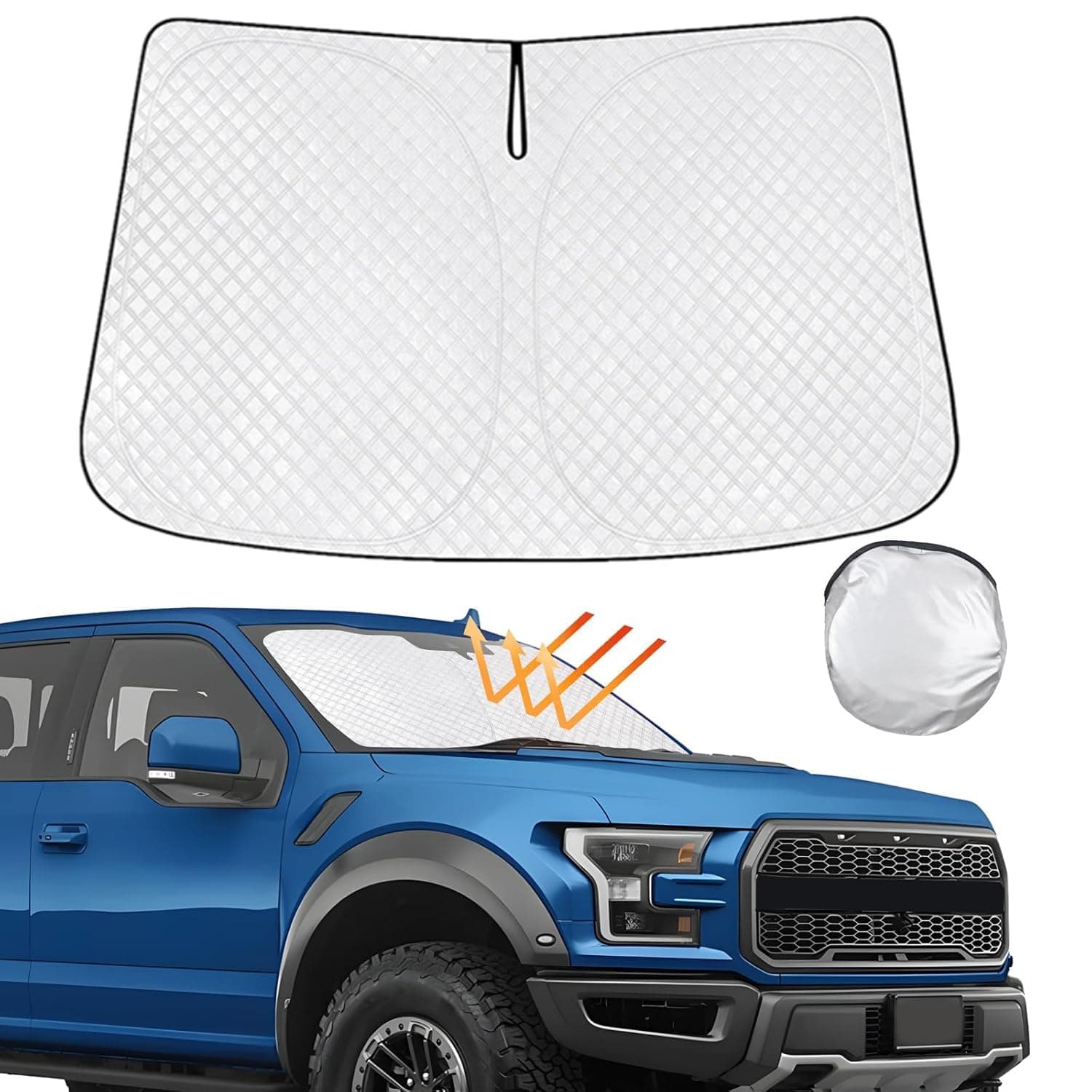 KMF Windshield Sun Shade for Ford F-150 Accessories 2015 2016 2017 2018 2019 2020 Sunshade Foldable Custom Fit Ford F150 Windshield Sun Visor Protector Block UV Rays