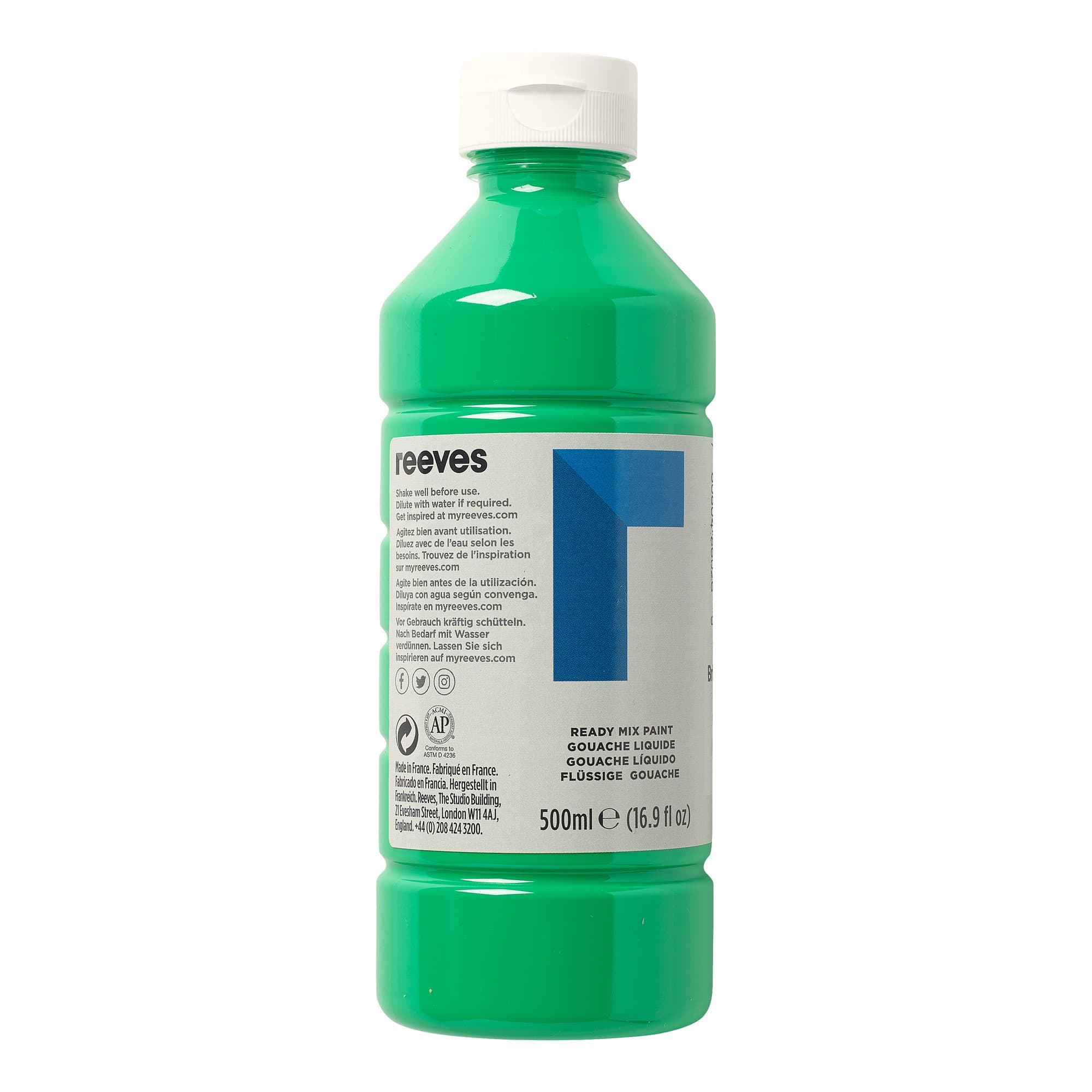 Reeves Ready Mix Paint, Brilliant Green, 500 ml