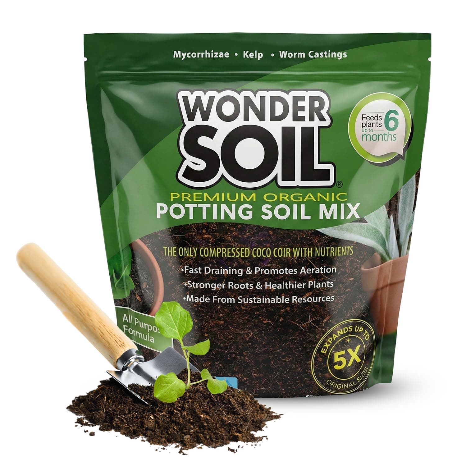WONDER SOIL Organic Potting Soil | Ready to Plant Coco Coir Fully Loaded with Nutrients | 3 LBS Bag Expands to 12 Quarts of Indoor Outdoor Soil for Gardens & Plants | Incl Worm Castings, Perlite