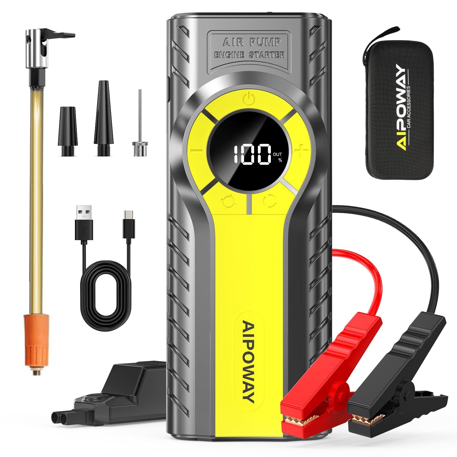 Car Jump Starter with Air Compressor,6000A Jump Starter Battery Pack (All Gas/12.0L Diesel) 12V 120PSI Auto Battery Booster,Jumper Cables with LED,Portable Lithium Jump Box with QC3.0