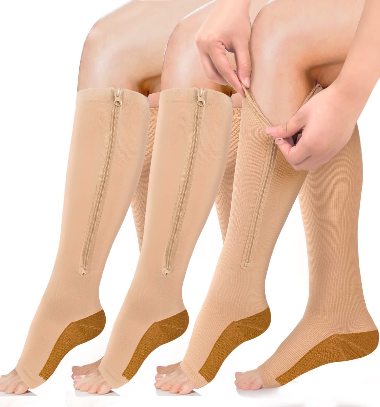 Copper Compression Socks for Women & Men Open Toe 15-20mmHg is Best Support for Circulation Recovery and All Day Wear