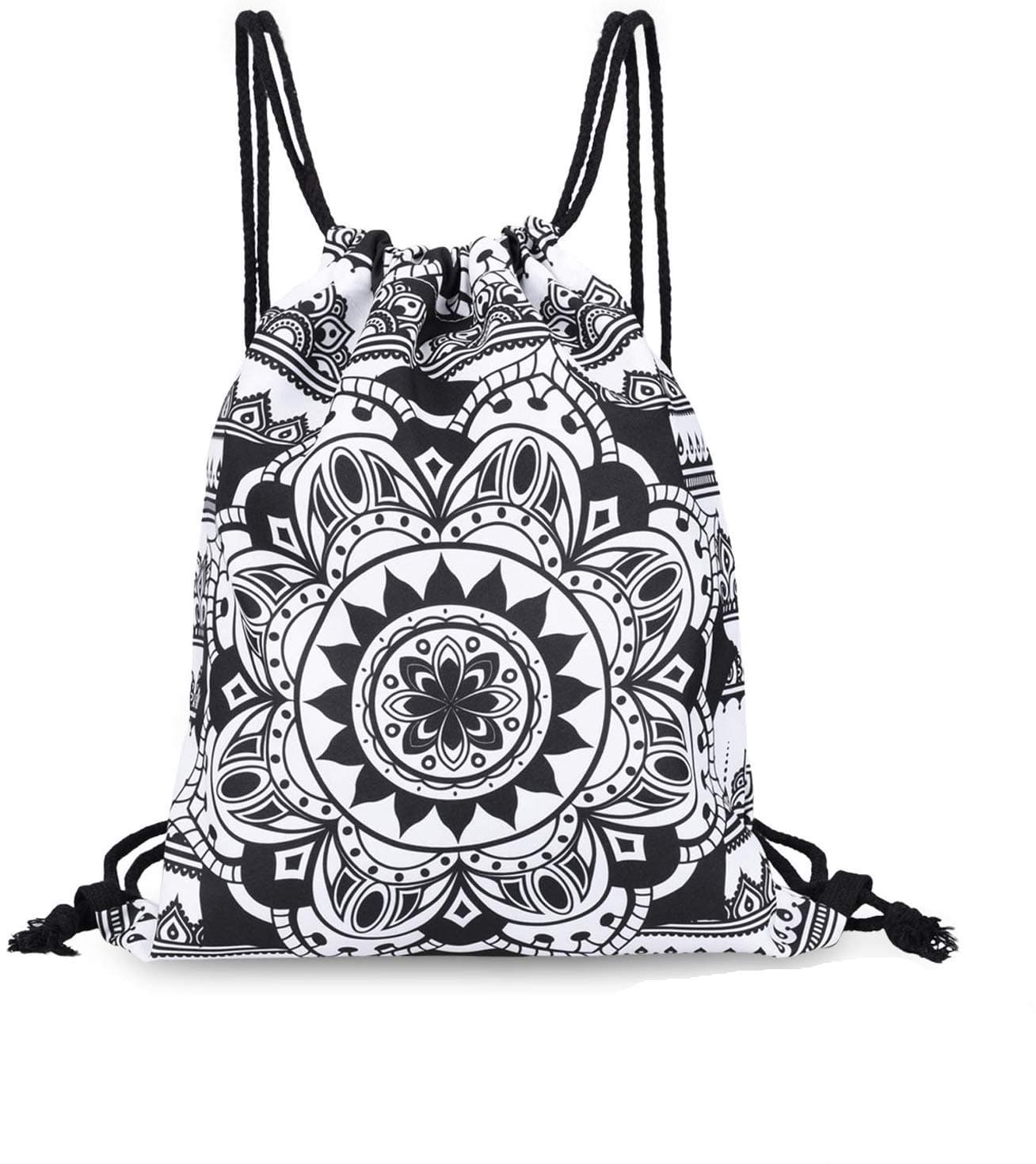 VerteLife Drawstring Backpack Bags, Ultra Lightweight Gym Sackpack Storage Bag Henna Mandala Design Folding Backpack Shoulder Bags Travel School Bag Cinch Sack Tote Gift Bag for Women kids Girls