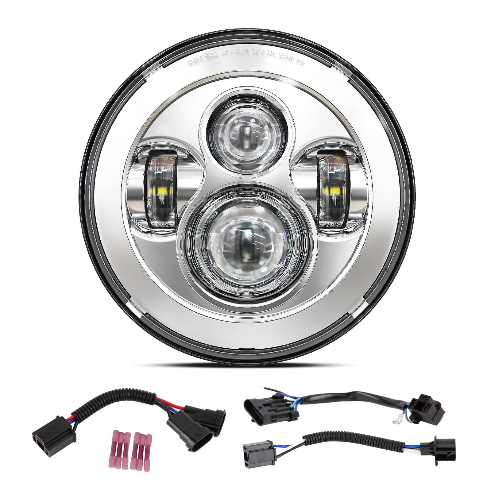 BICYACO DOT 7 inch Motorcycle LED Headlight for Harley Davidson Electra Glide Street Glide Fat Boy Road King Heritage Softail Switchback Headlamp Chrome