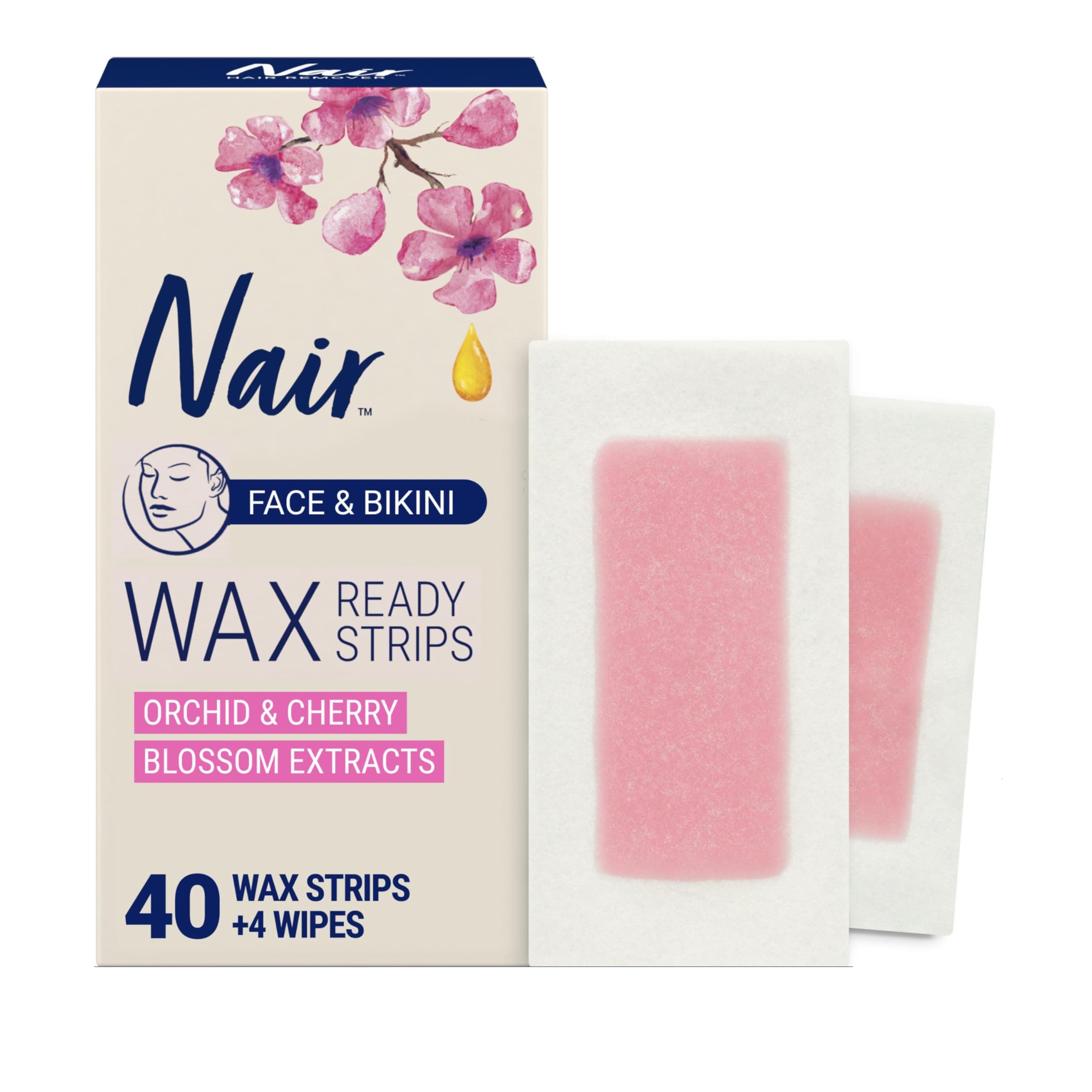 Nair Pre-Waxed Strips for Face and Bikini, 40 Count