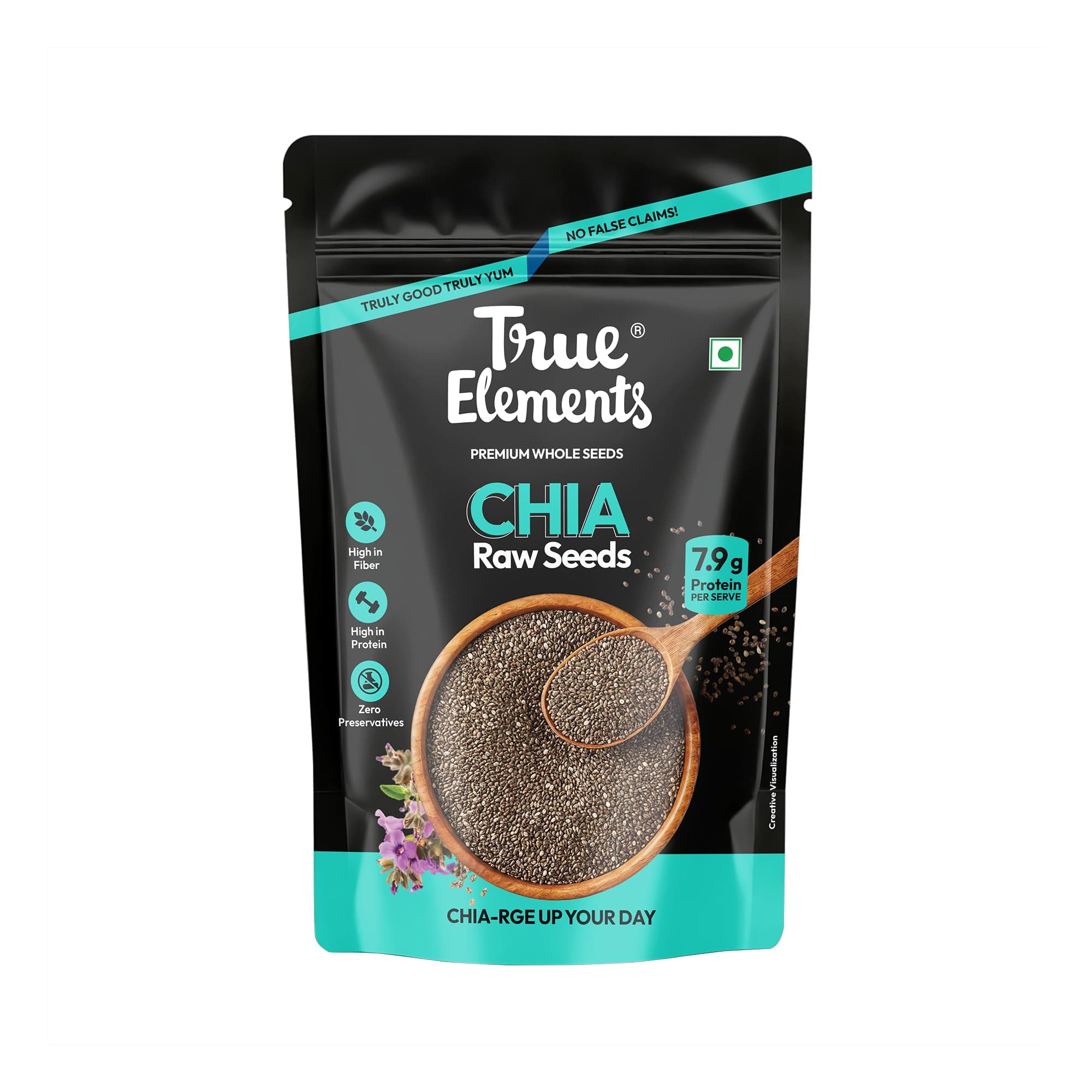 True Elements Raw Chia Seeds 500g - Dirt & Stone Free Premium Chia Seeds | 30 days pack | High Fibre & Plant Protein | Helps with Weight Management | Good for Summer Hydration | Super Seeds for Smoothies, Oats & summer Drinks